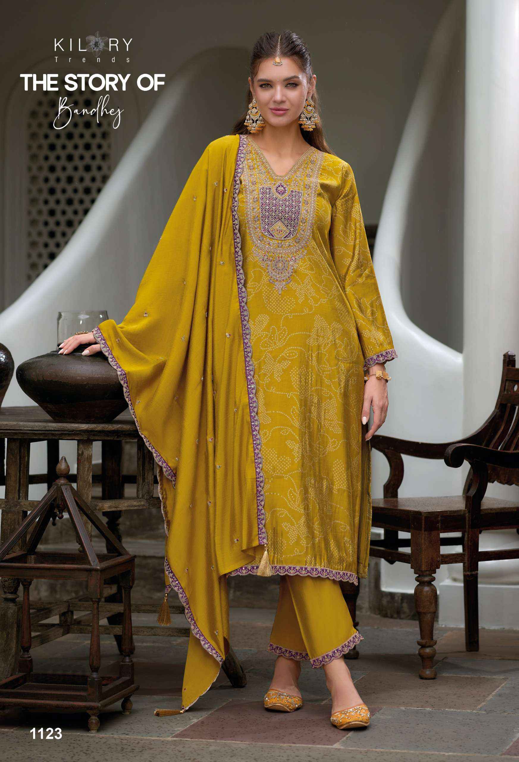 KILORY TRENDZ THE STORY OF BANDHEJ WHOLESALE VISCOSE SILK DRESS MATERIAL ( 8 PCS CATALOGUE )