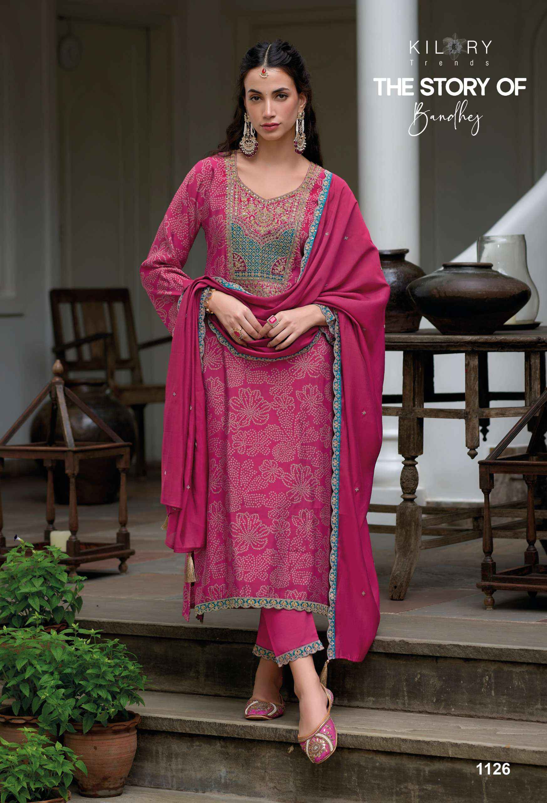 KILORY TRENDZ THE STORY OF BANDHEJ WHOLESALE VISCOSE SILK DRESS MATERIAL ( 8 PCS CATALOGUE )