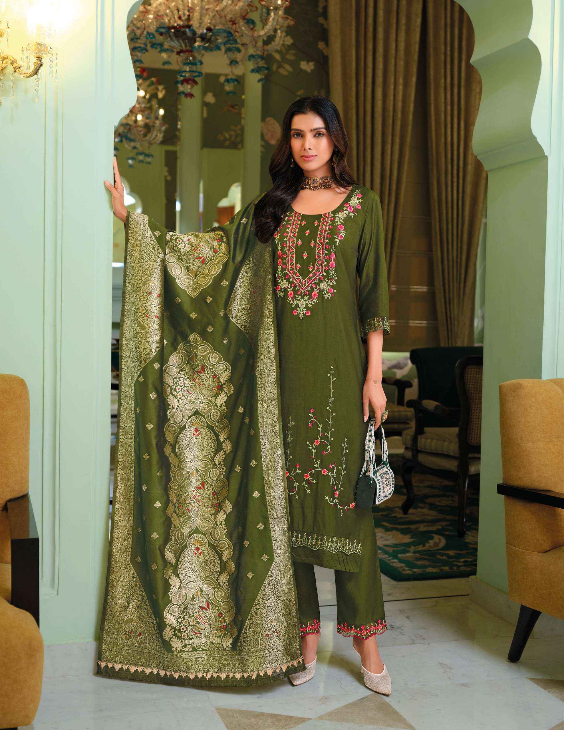 LILY AND LALI HASMEENA VOL 5 VISCOSE DESIGNER WORK SUIT WHOLESALE PRICE ( ^ PCS CATALOG )