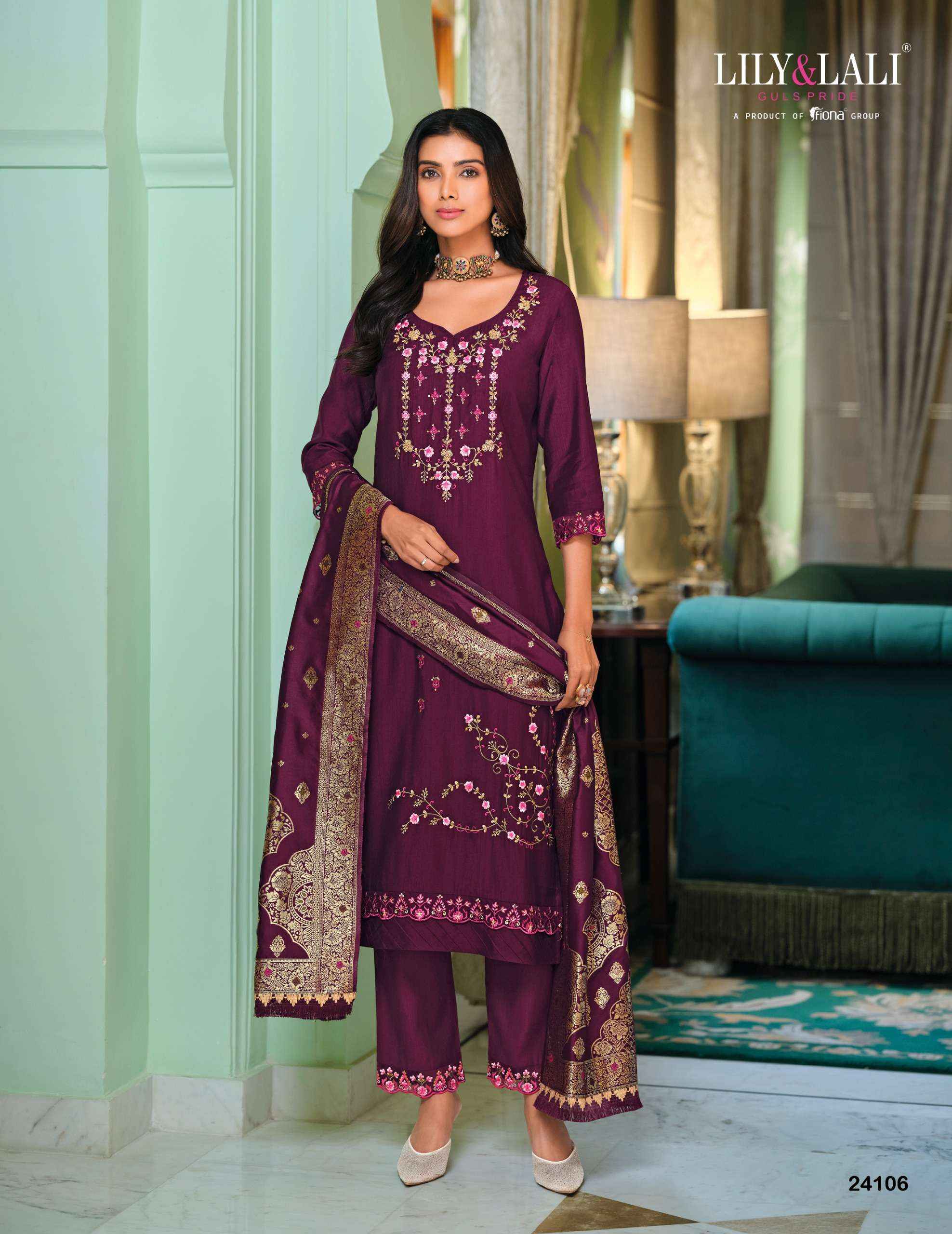 LILY AND LALI HASMEENA VOL 5 VISCOSE DESIGNER WORK SUIT WHOLESALE PRICE ( ^ PCS CATALOG )