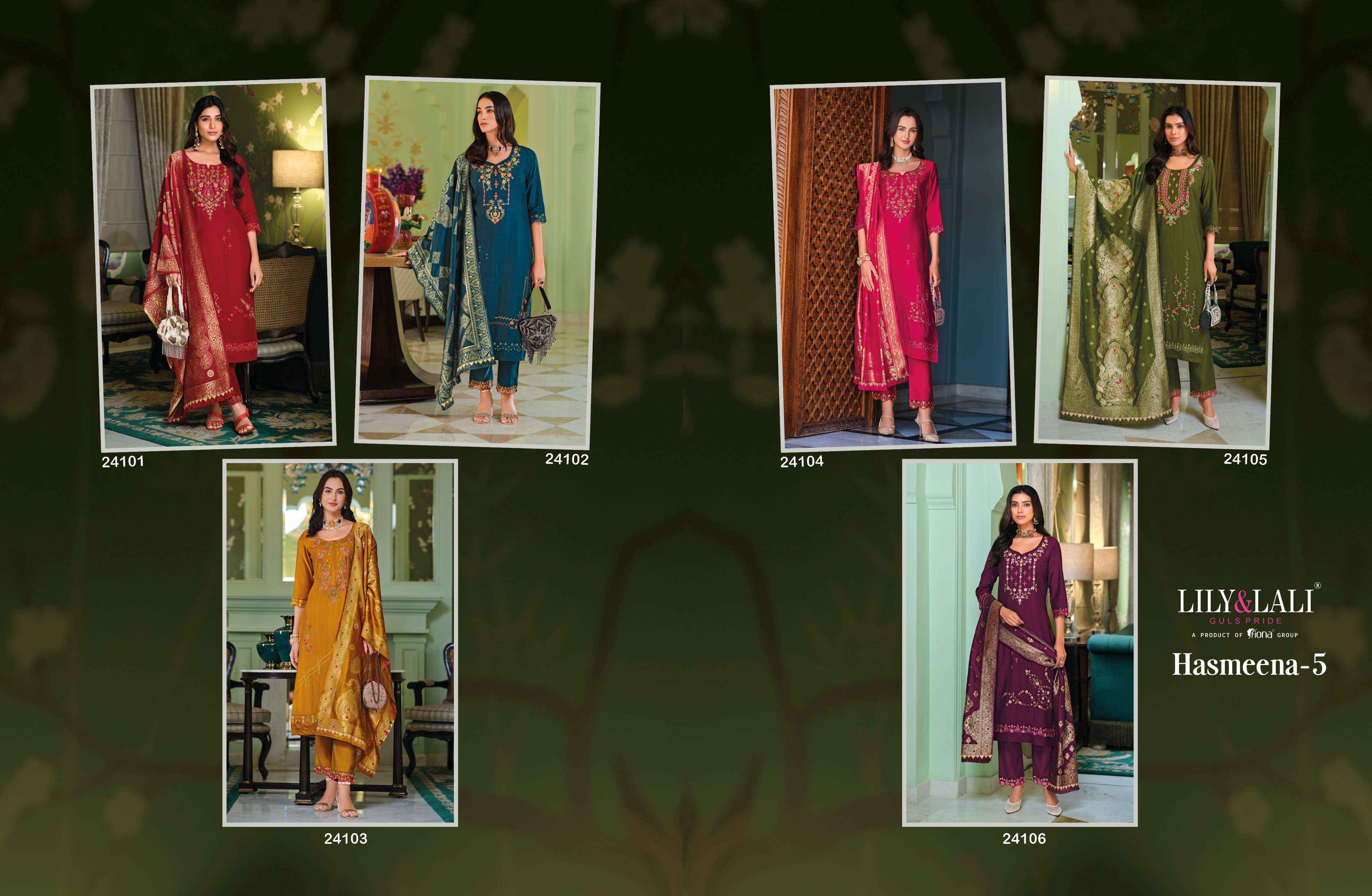 LILY AND LALI HASMEENA VOL 5 VISCOSE DESIGNER WORK SUIT WHOLESALE PRICE ( ^ PCS CATALOG )
