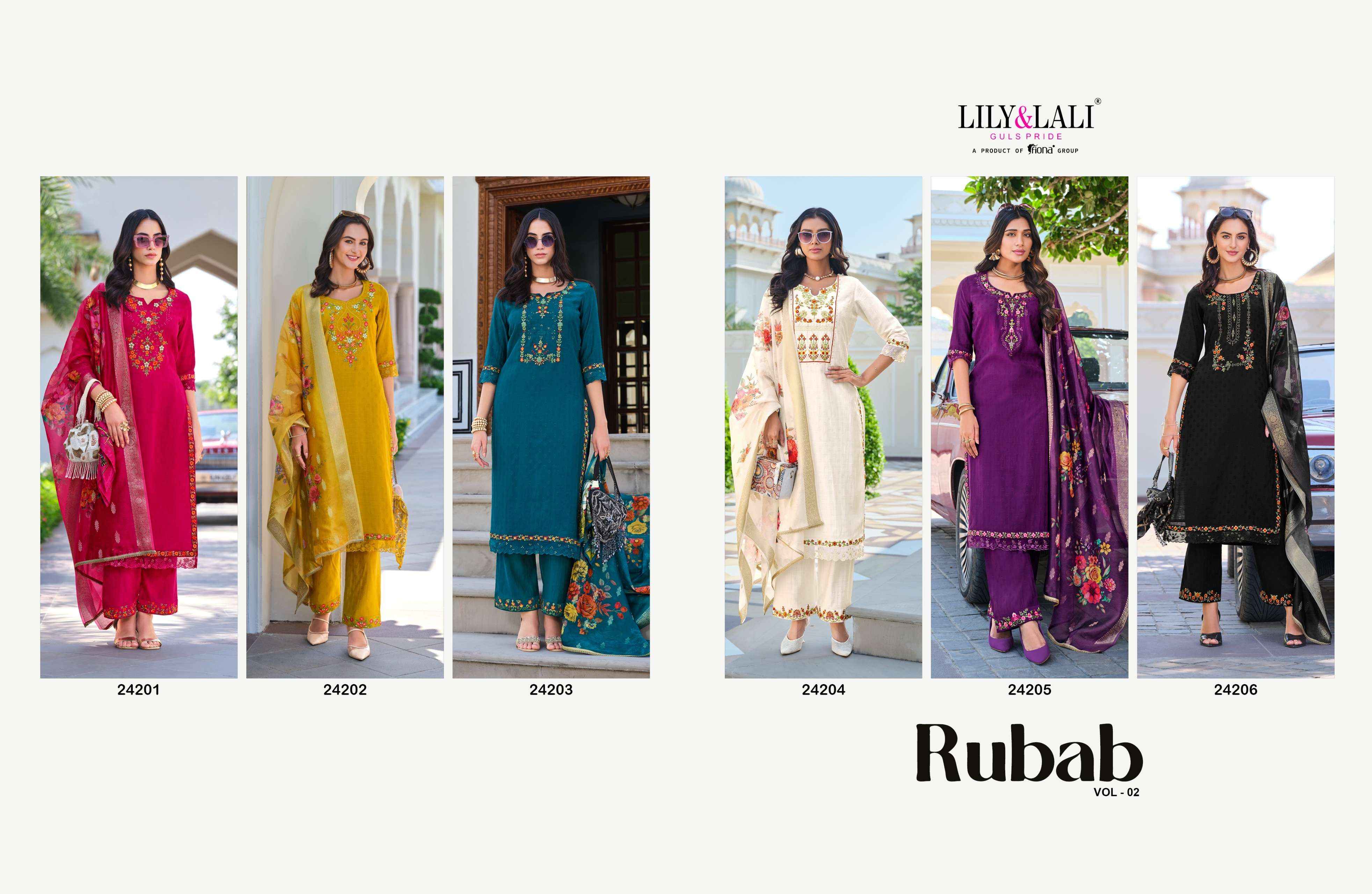 LILY AND LALI RUBAB VOL 2 WHOLESALE VISCOSE READYMADE SUITS ( 6 PCS CATALOGUE ) 