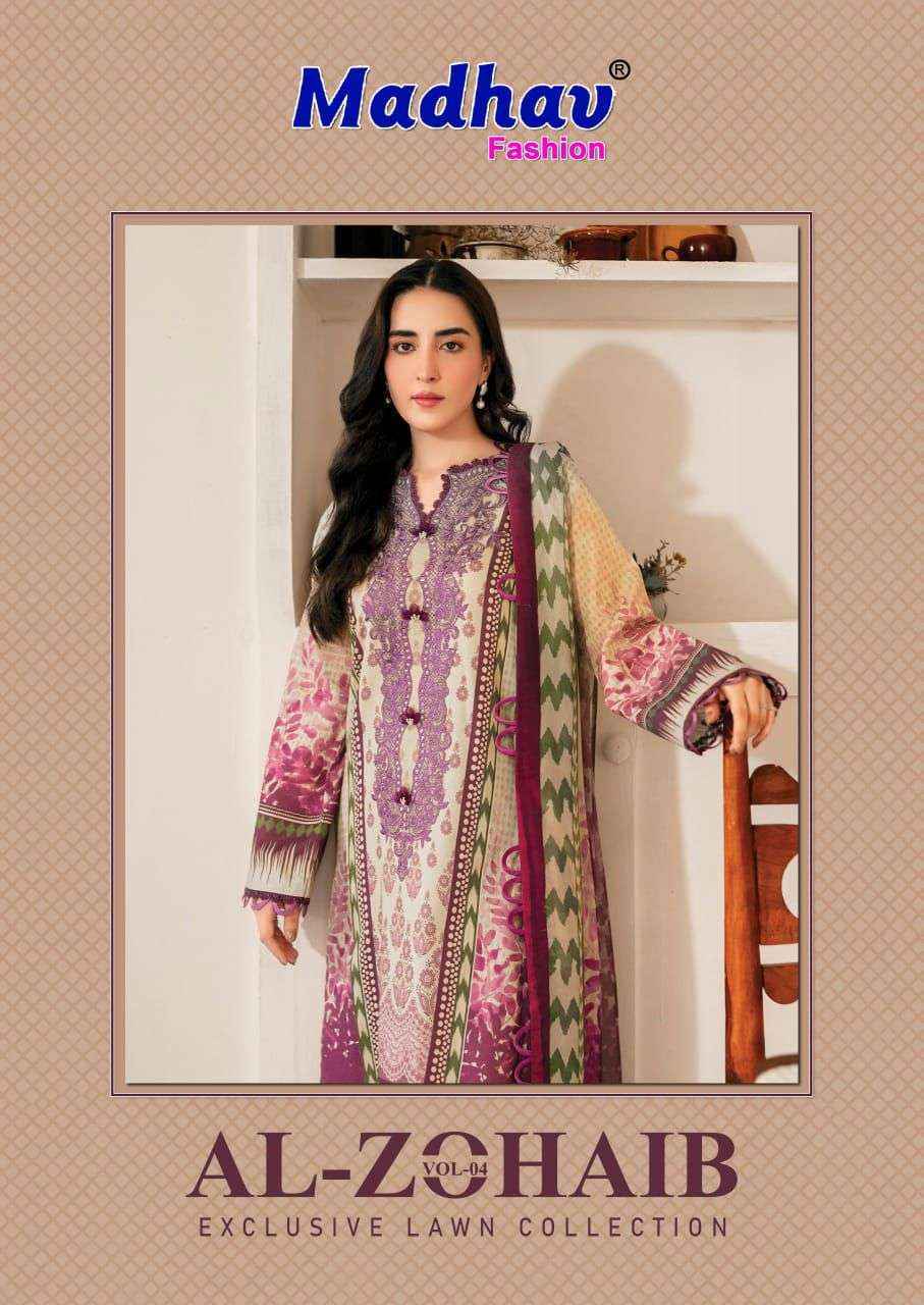 Madhav Fashion Al Zohaib Vol 4 Wholesale Lawn Cotton Dress Material ( 6 pcs Catalogue )