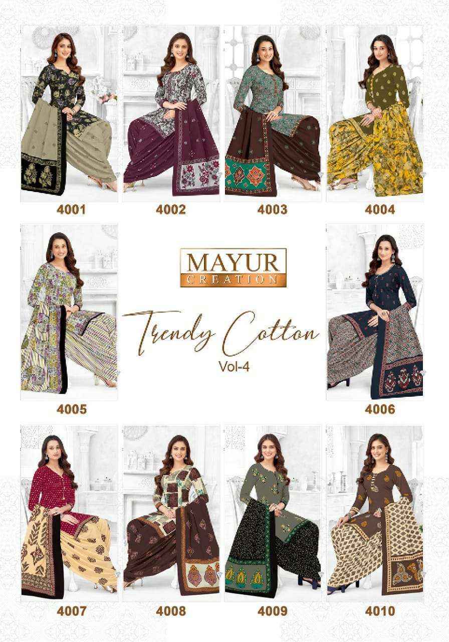 Mayur Creation Trendy Cotton Vol 4 Wholesale Cotton Salwar Suits (10 pcs Catalogue )