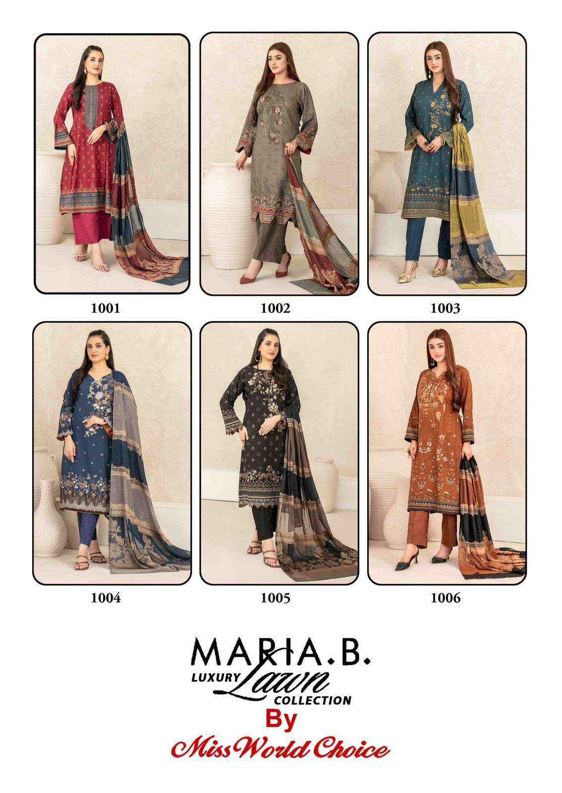 MISS WORLD CHOICE MARIA B VOL 1 WHOLESALE LAWN COTTON KARACHI SUITS ( 6 PCS CATALOG )