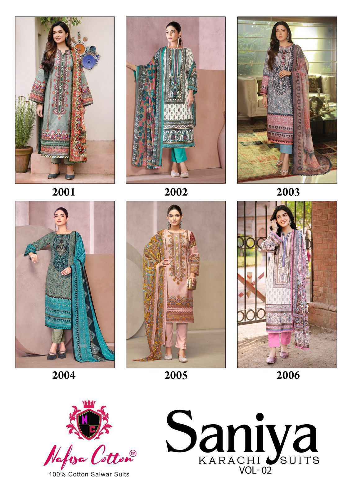Nafisa Cotton Saniya Karachi Suits Vol 2 Wholesale Cotton Dress Material ( 6 pcs Catalogue )