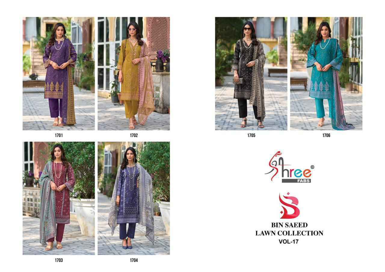 Shree Fabs Bin Saeed Lawn Collection Vol 17 Wholesale Cotton Dress Material ( 6 pcs Catalogue )