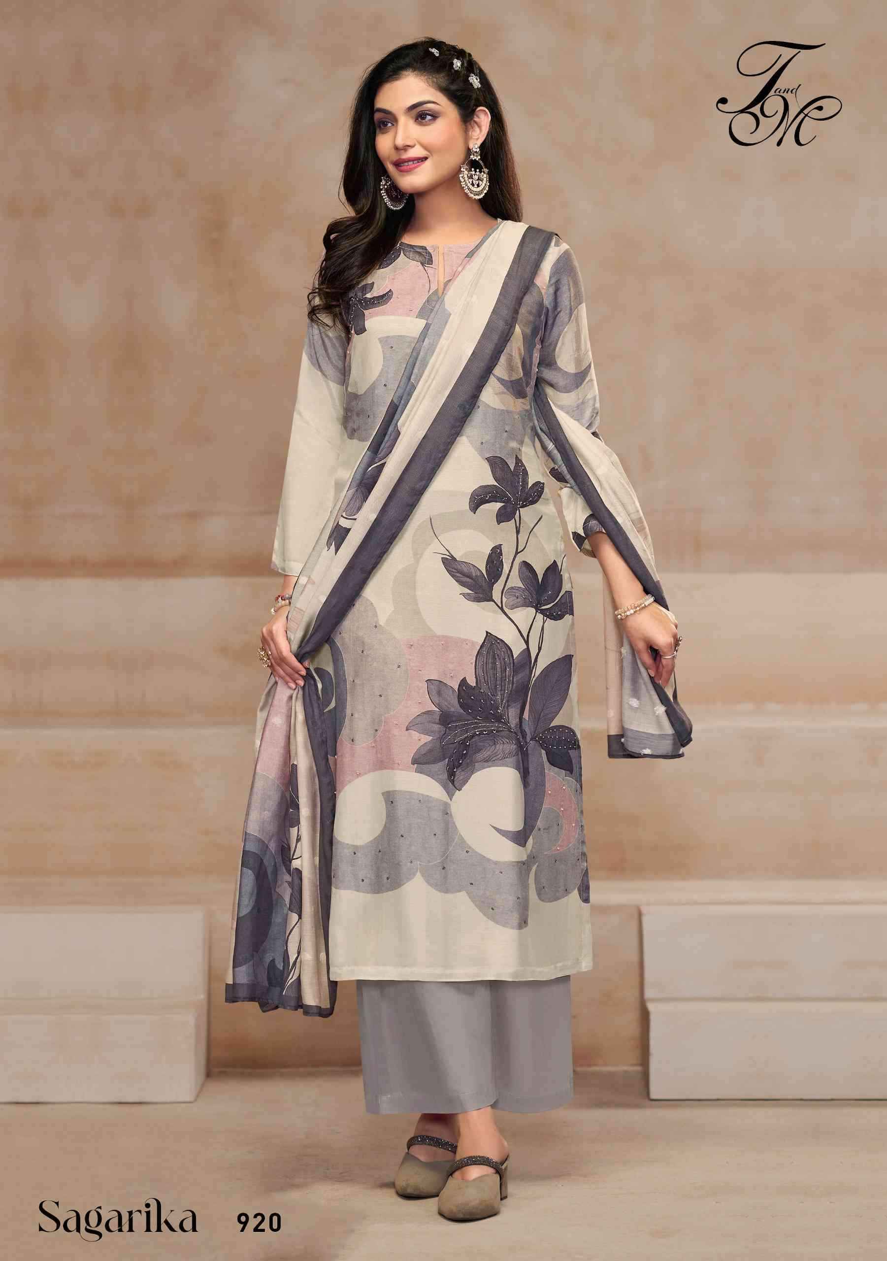 T And M Designer Sagarika Fancy Muslin Silk Suit Catalog Dealer