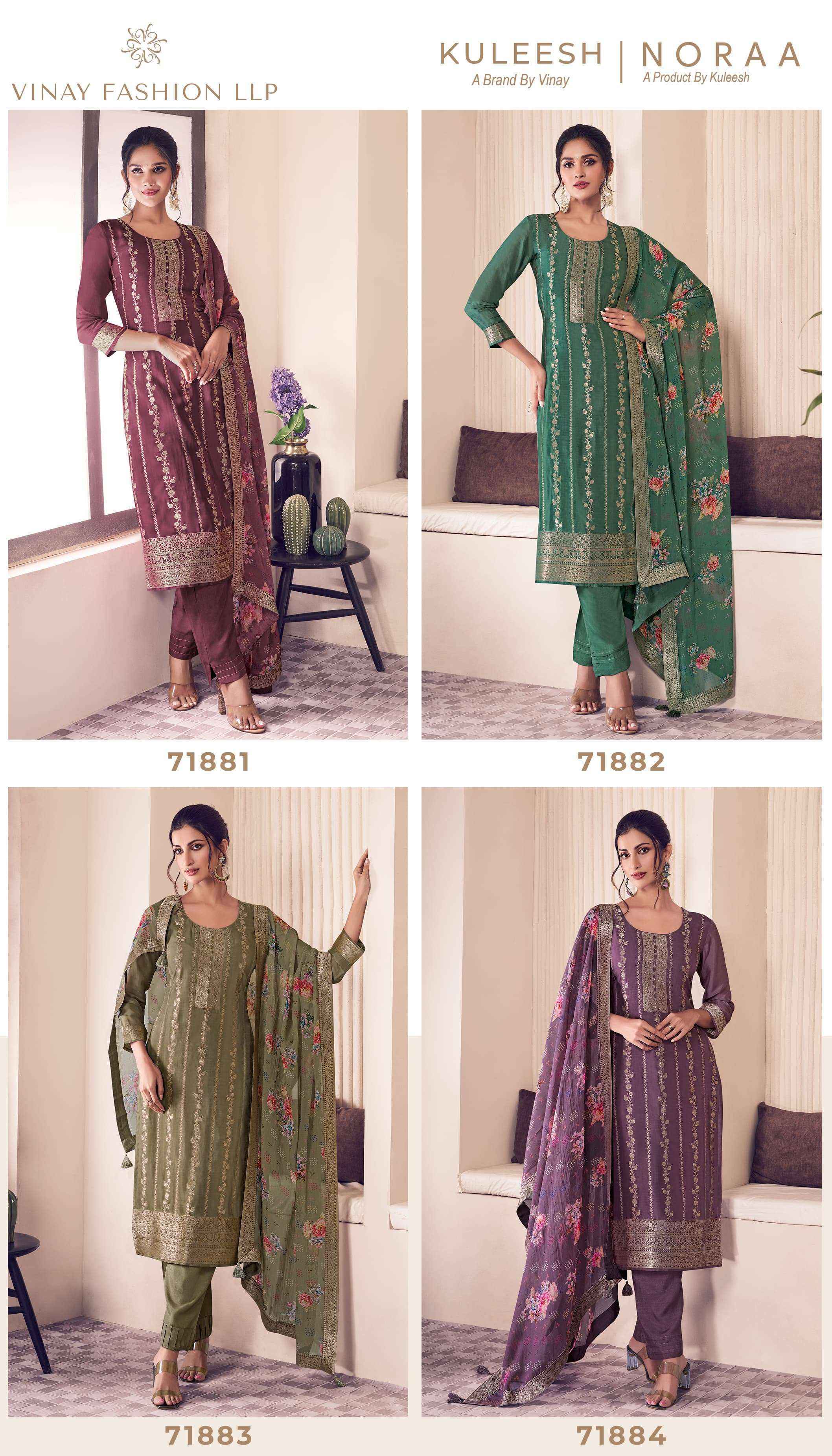 Vinay Fashion Kuleesh Noraa Wholesale Silk Jacquard Dress Material ( 4 Pcs Catalog )