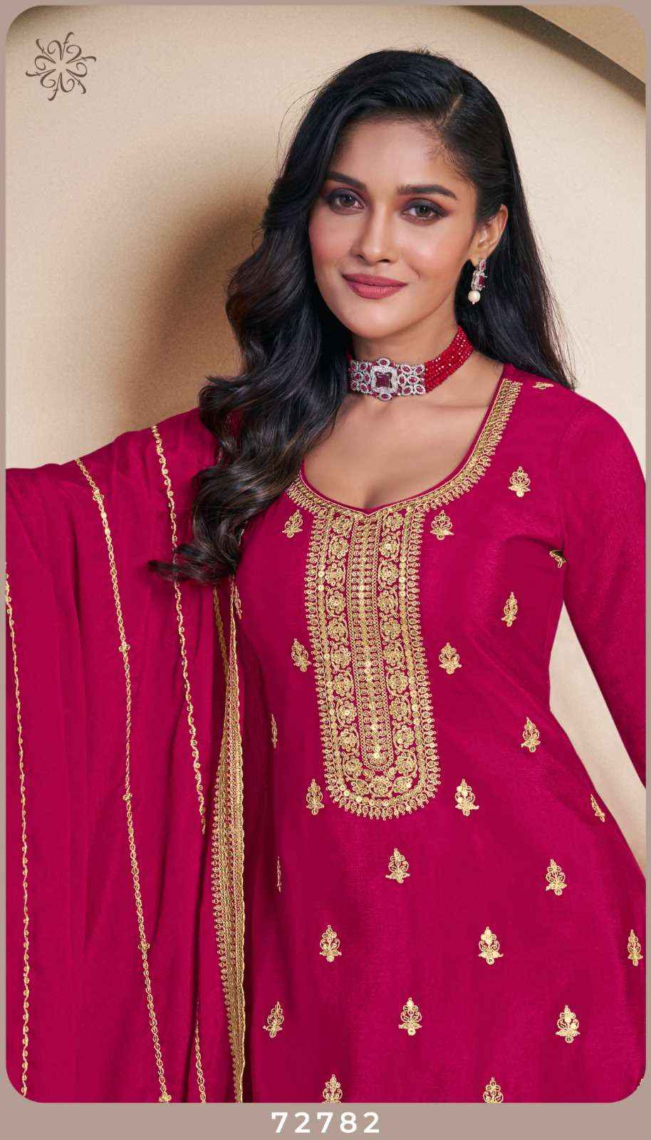 VINAY FASHION KULEESH SANGEET WHOLESALE EMBROIDERED CHINON DRESS MATERIAL ( 4 PCS CATALOGUE )