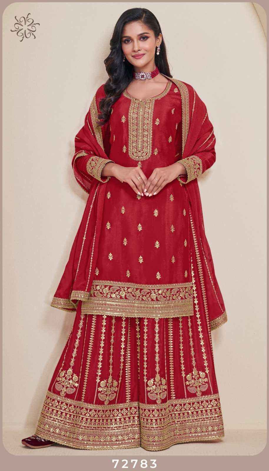 VINAY FASHION KULEESH SANGEET WHOLESALE EMBROIDERED CHINON DRESS MATERIAL ( 4 PCS CATALOGUE )