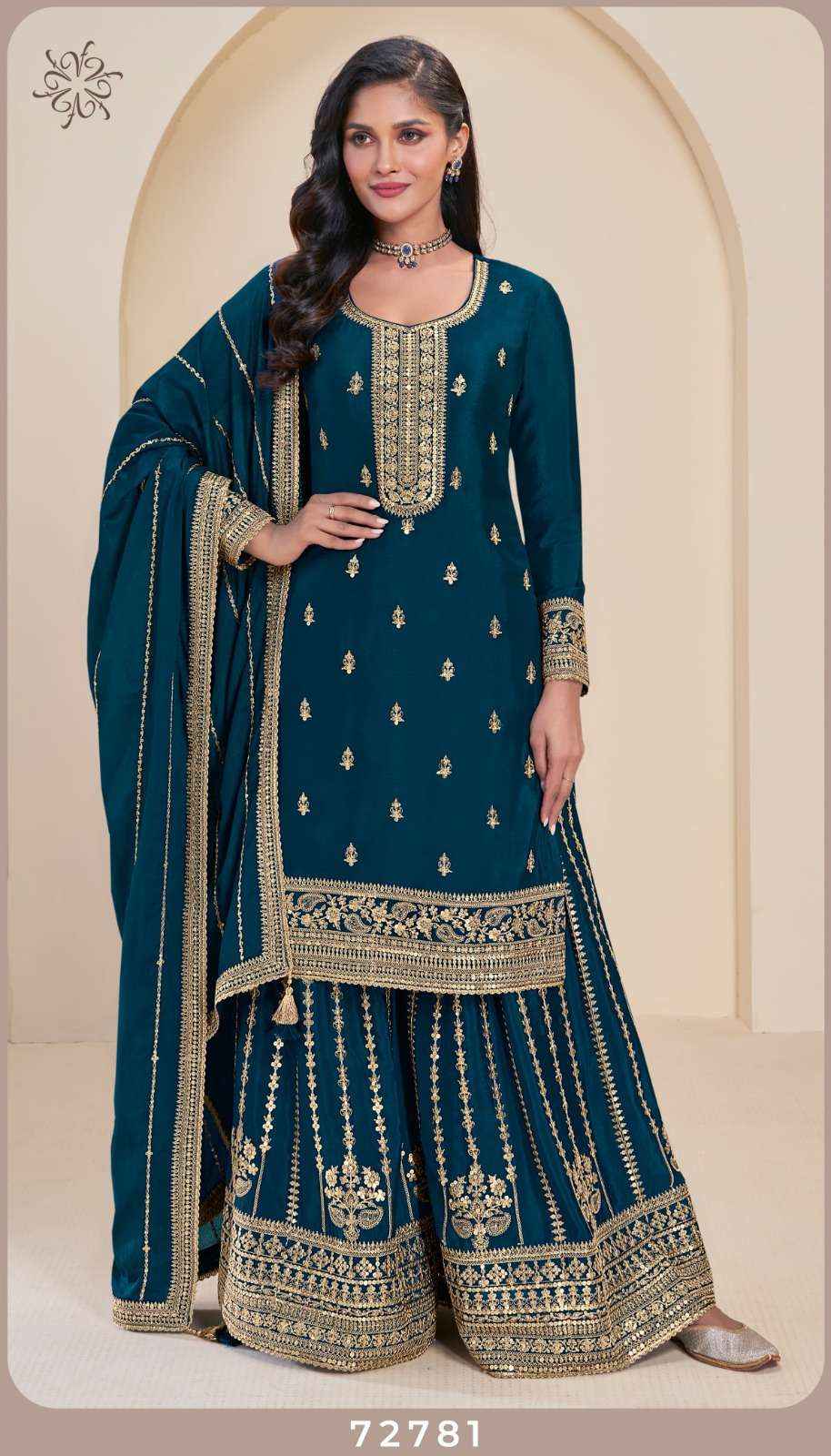 VINAY FASHION KULEESH SANGEET WHOLESALE EMBROIDERED CHINON DRESS MATERIAL ( 4 PCS CATALOGUE )