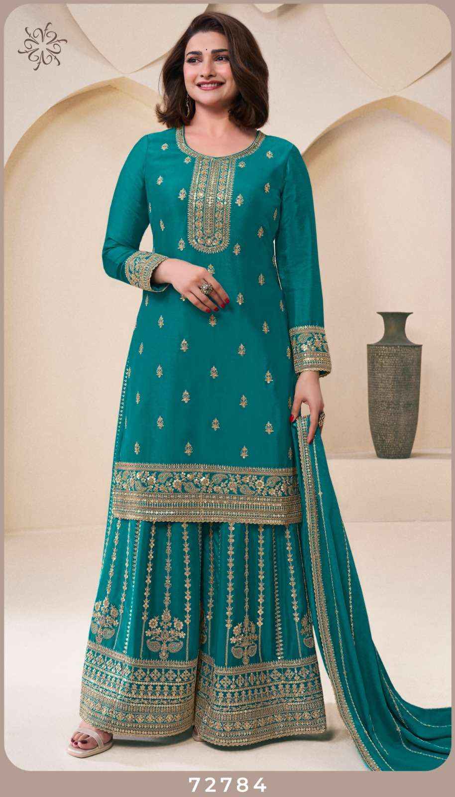 VINAY FASHION KULEESH SANGEET WHOLESALE EMBROIDERED CHINON DRESS MATERIAL ( 4 PCS CATALOGUE )