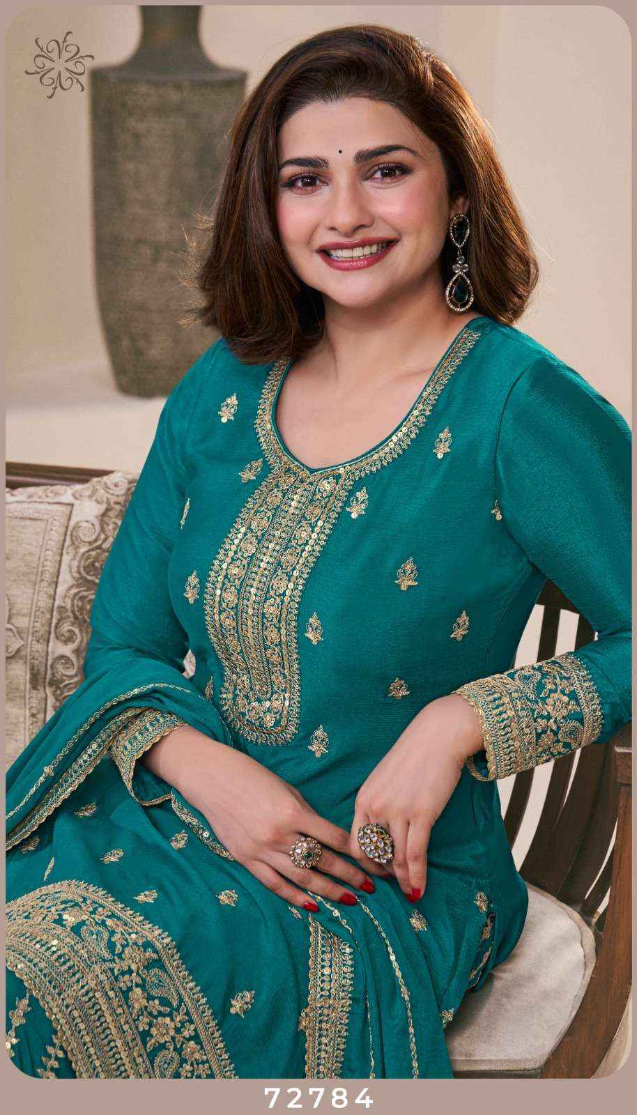 VINAY FASHION KULEESH SANGEET WHOLESALE EMBROIDERED CHINON DRESS MATERIAL ( 4 PCS CATALOGUE )