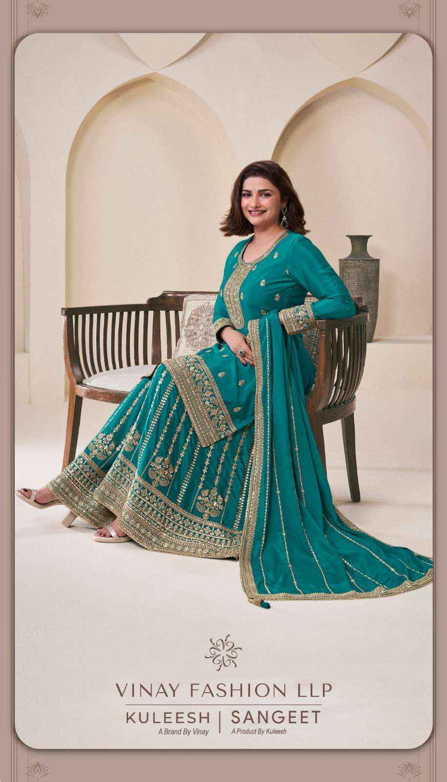 VINAY FASHION KULEESH SANGEET WHOLESALE EMBROIDERED CHINON DRESS MATERIAL ( 4 PCS CATALOGUE )