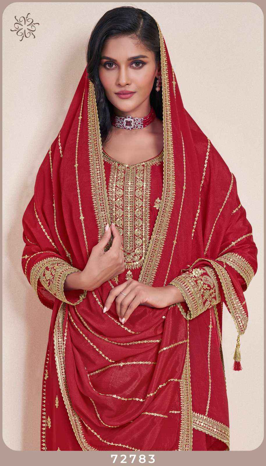VINAY FASHION KULEESH SANGEET WHOLESALE EMBROIDERED CHINON DRESS MATERIAL ( 4 PCS CATALOGUE )