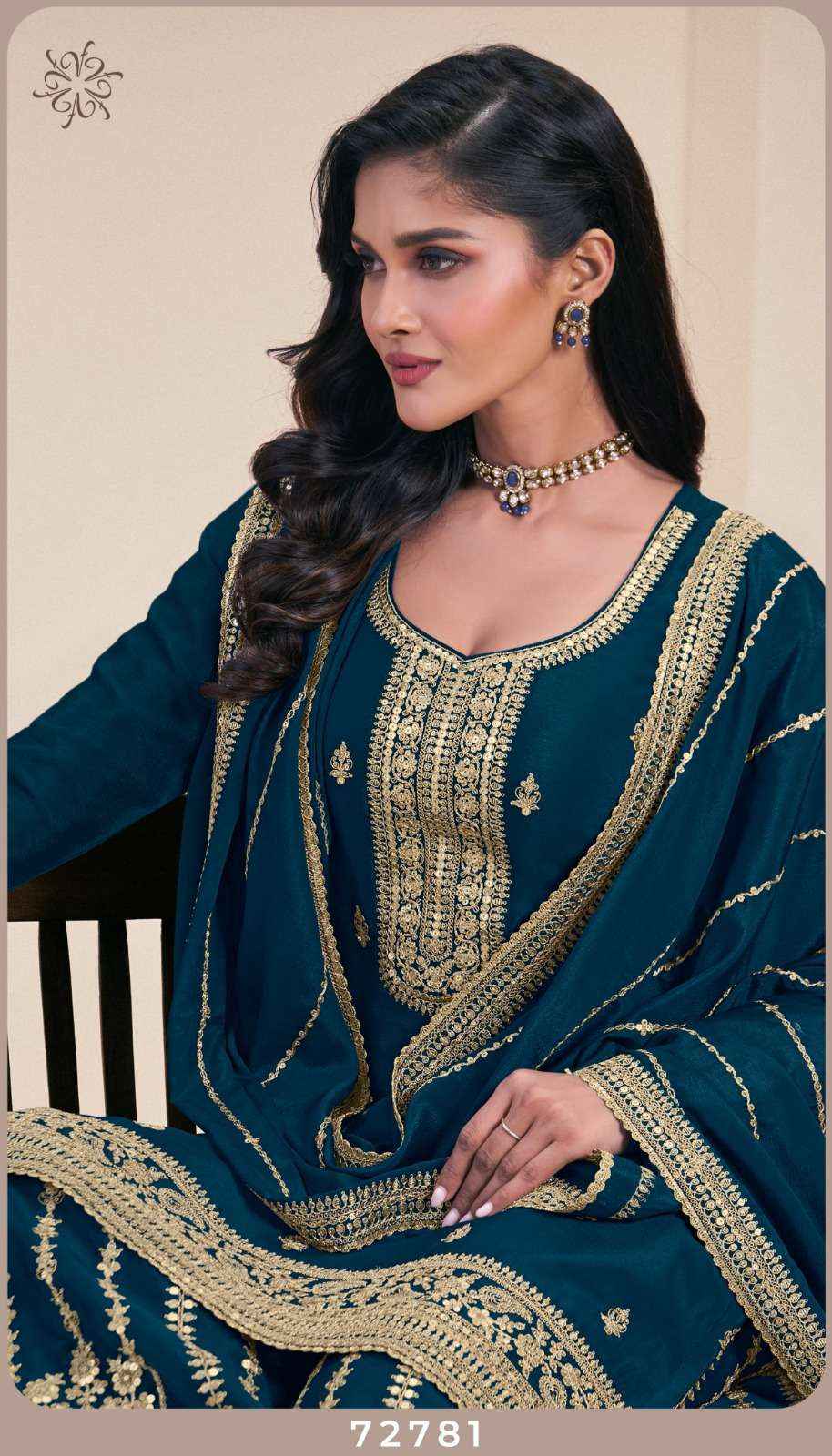 VINAY FASHION KULEESH SANGEET WHOLESALE EMBROIDERED CHINON DRESS MATERIAL ( 4 PCS CATALOGUE )