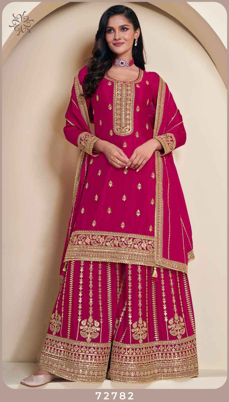 VINAY FASHION KULEESH SANGEET WHOLESALE EMBROIDERED CHINON DRESS MATERIAL ( 4 PCS CATALOGUE )