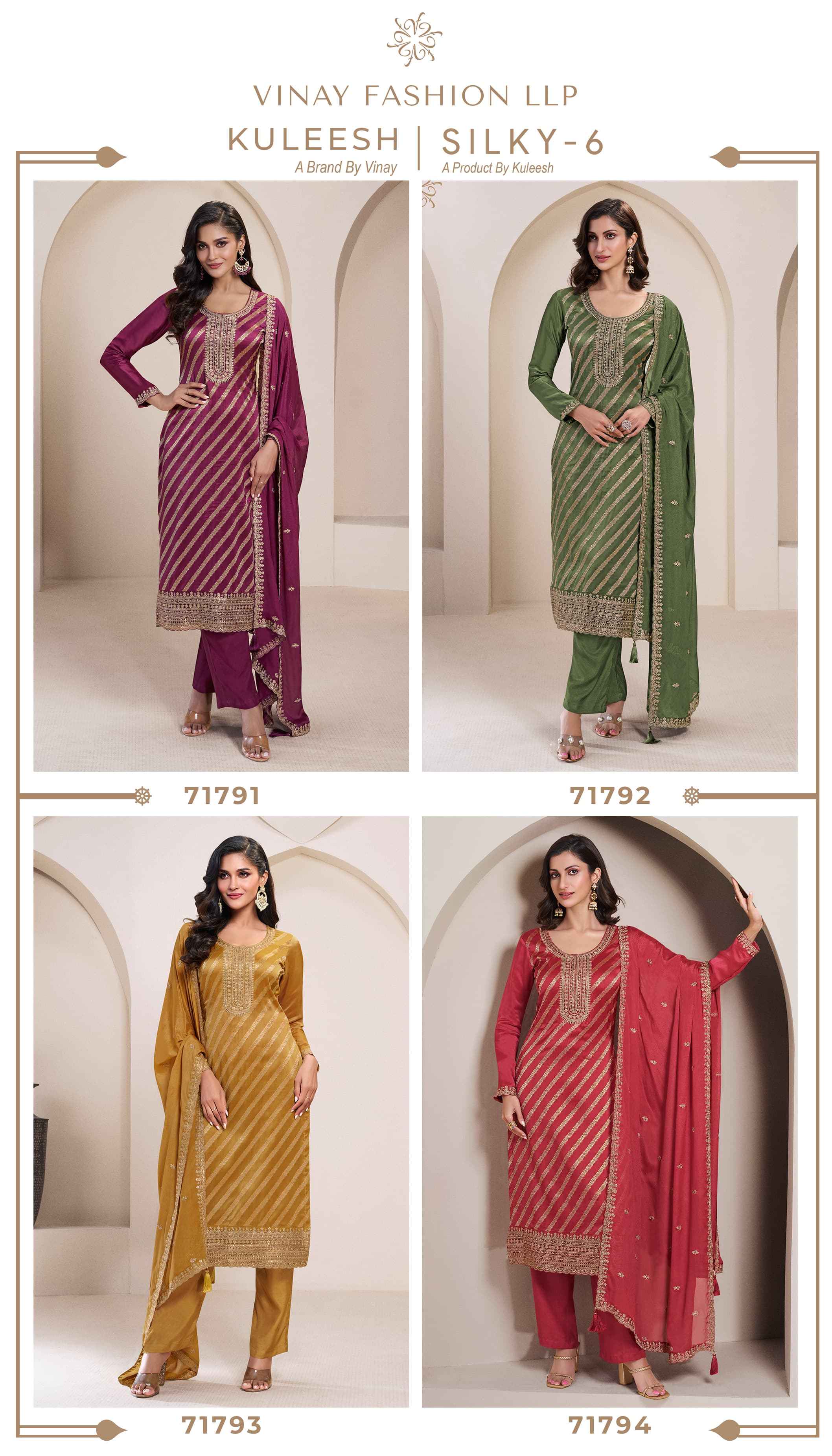 Vinay Fashion Kuleesh Silky 6 Wholesale Designer Salwar Kameez (4 Pcs Catalogue )