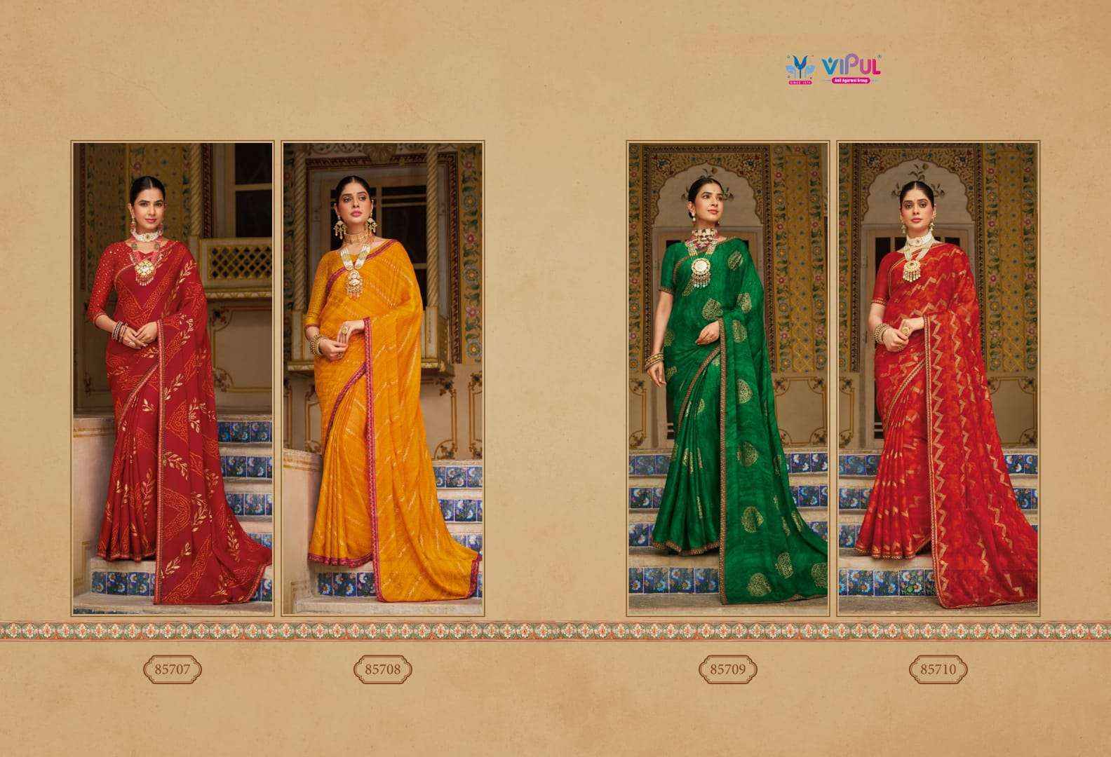 Vipul Sugandha Vol 3 85707 TO 85710 Designer Style Georgette Saree Wholesale Price ( 4 Pcs Catalog )