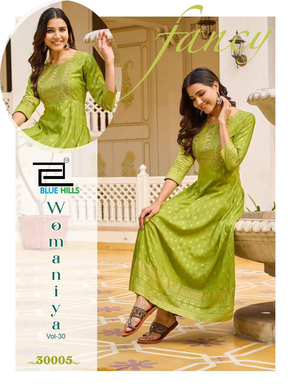 Blue Hills Womaniya Vol 30 Rayon Foil Printed Anarkali Kurti ( 8 Pcs Catalogue )