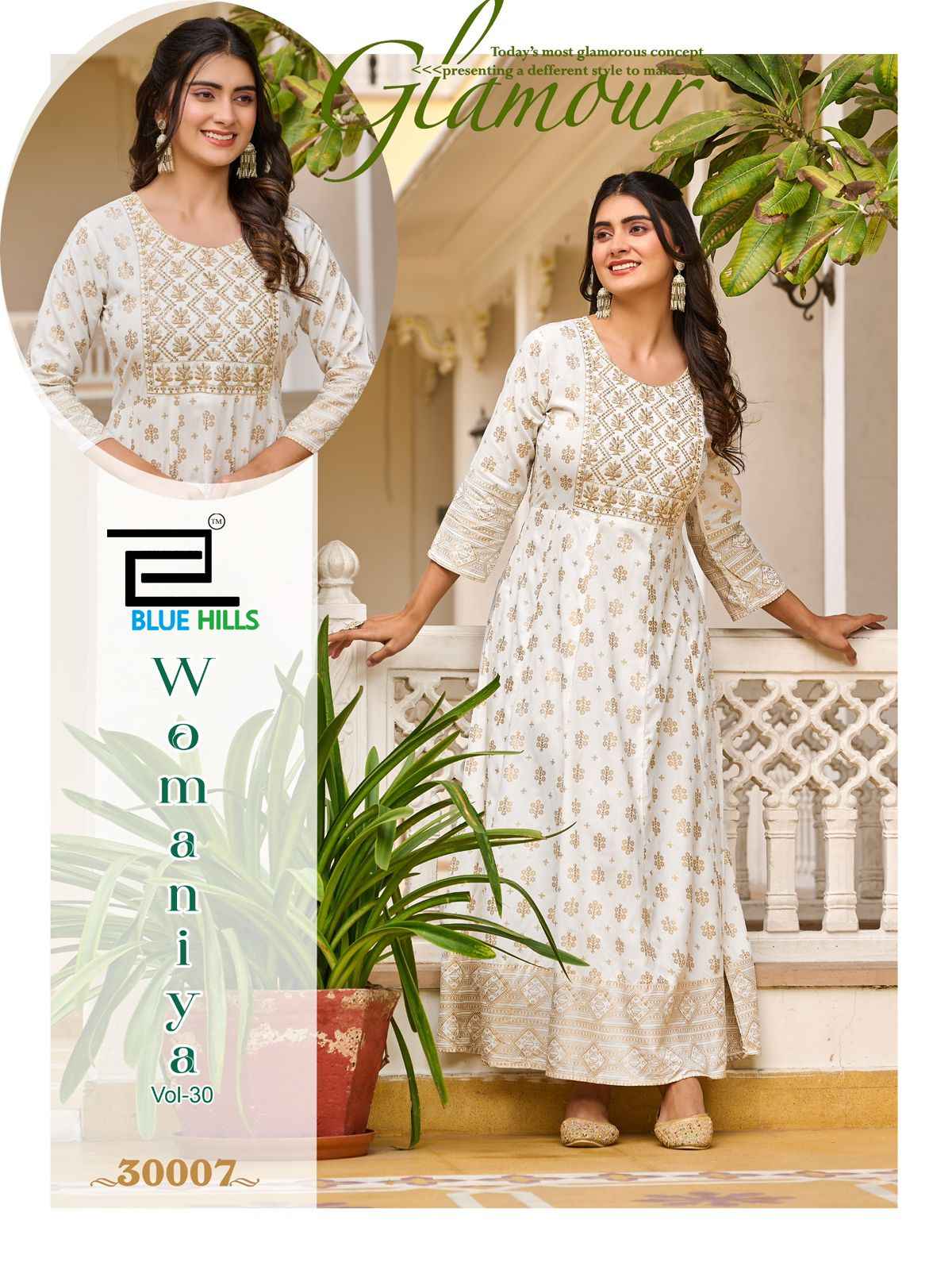 Blue Hills Womaniya Vol 30 Rayon Foil Printed Anarkali Kurti ( 8 Pcs Catalogue )