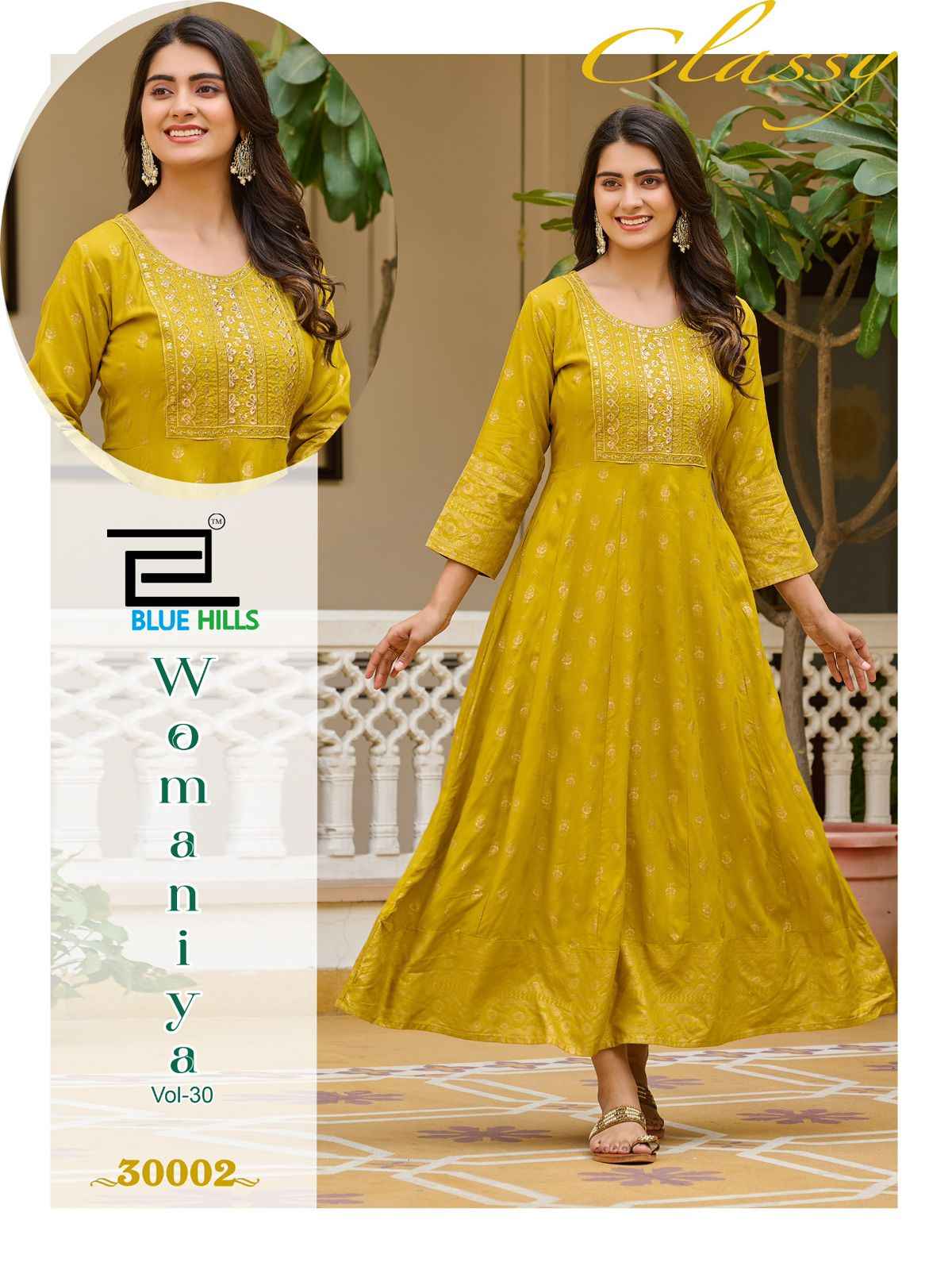 Blue Hills Womaniya Vol 30 Rayon Foil Printed Anarkali Kurti ( 8 Pcs Catalogue )