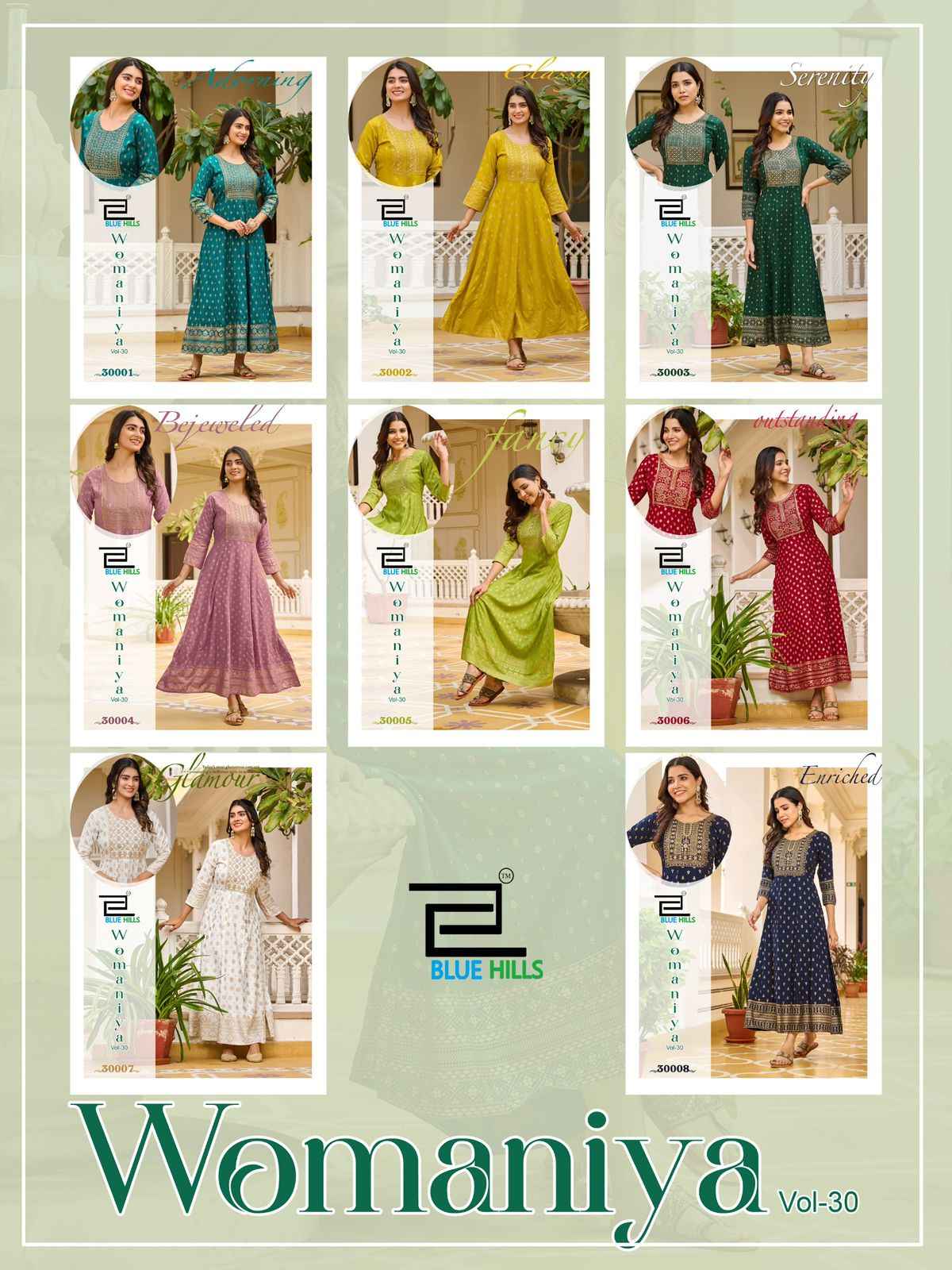 Blue Hills Womaniya Vol 30 Rayon Foil Printed Anarkali Kurti ( 8 Pcs Catalogue )