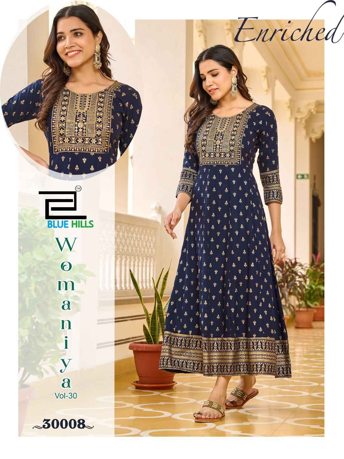 Blue Hills Womaniya Vol 30 Rayon Foil Printed Anarkali Kurti ( 8 Pcs Catalogue )