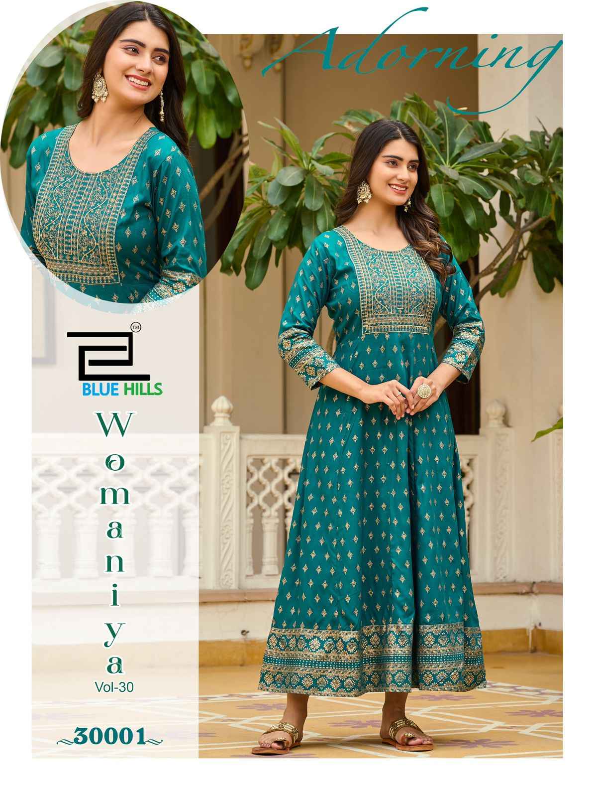Blue Hills Womaniya Vol 30 Rayon Foil Printed Anarkali Kurti ( 8 Pcs Catalogue )