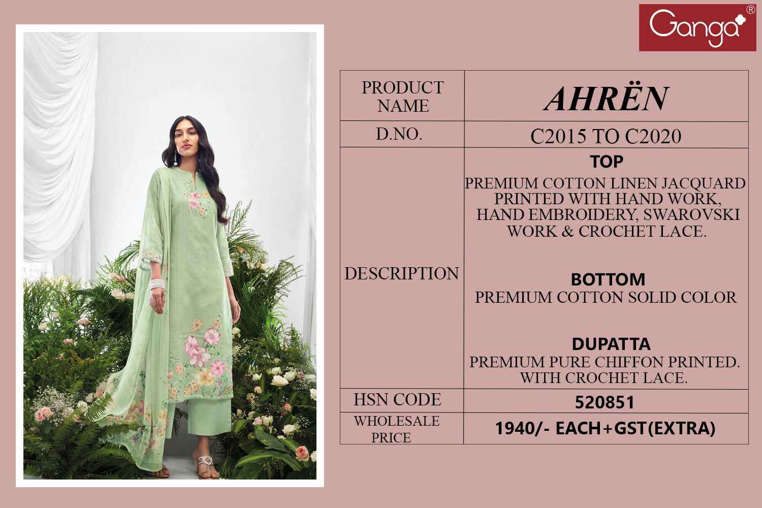 Ganga Ahren Embroidered Designer Salwar Suits ( 6 Pcs Catalogue )