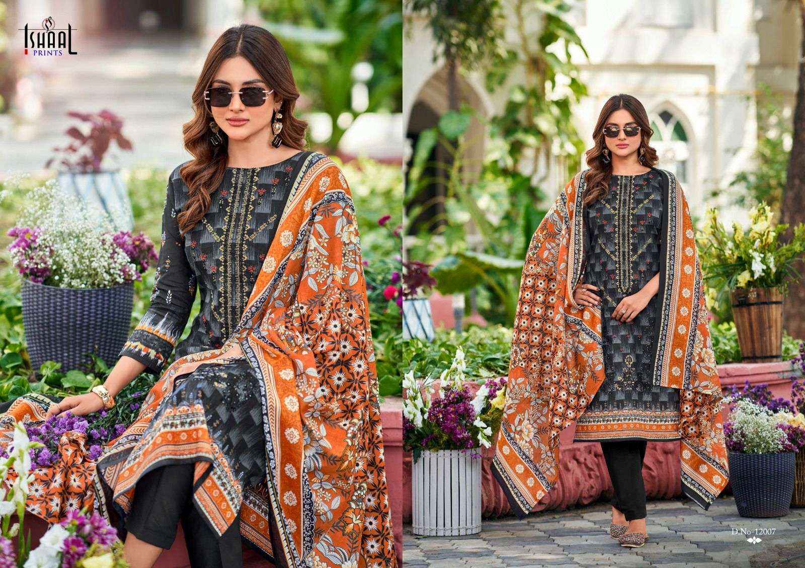 Ishaal Prints Embroidered Vol 12 Pure Lawn With Self Embroidered Dress Material ( 10 Pcs Catalogue )