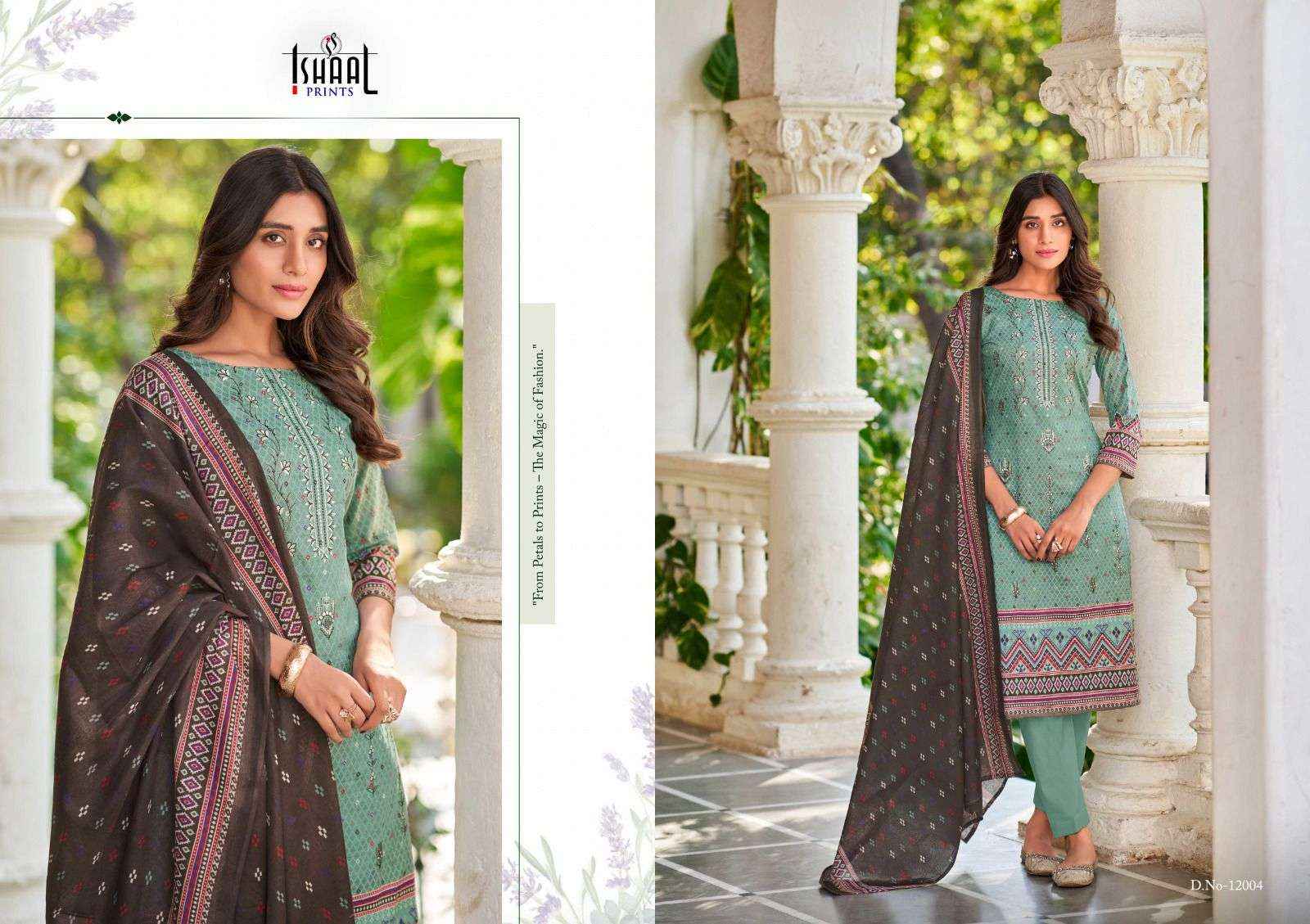 Ishaal Prints Embroidered Vol 12 Pure Lawn With Self Embroidered Dress Material ( 10 Pcs Catalogue )