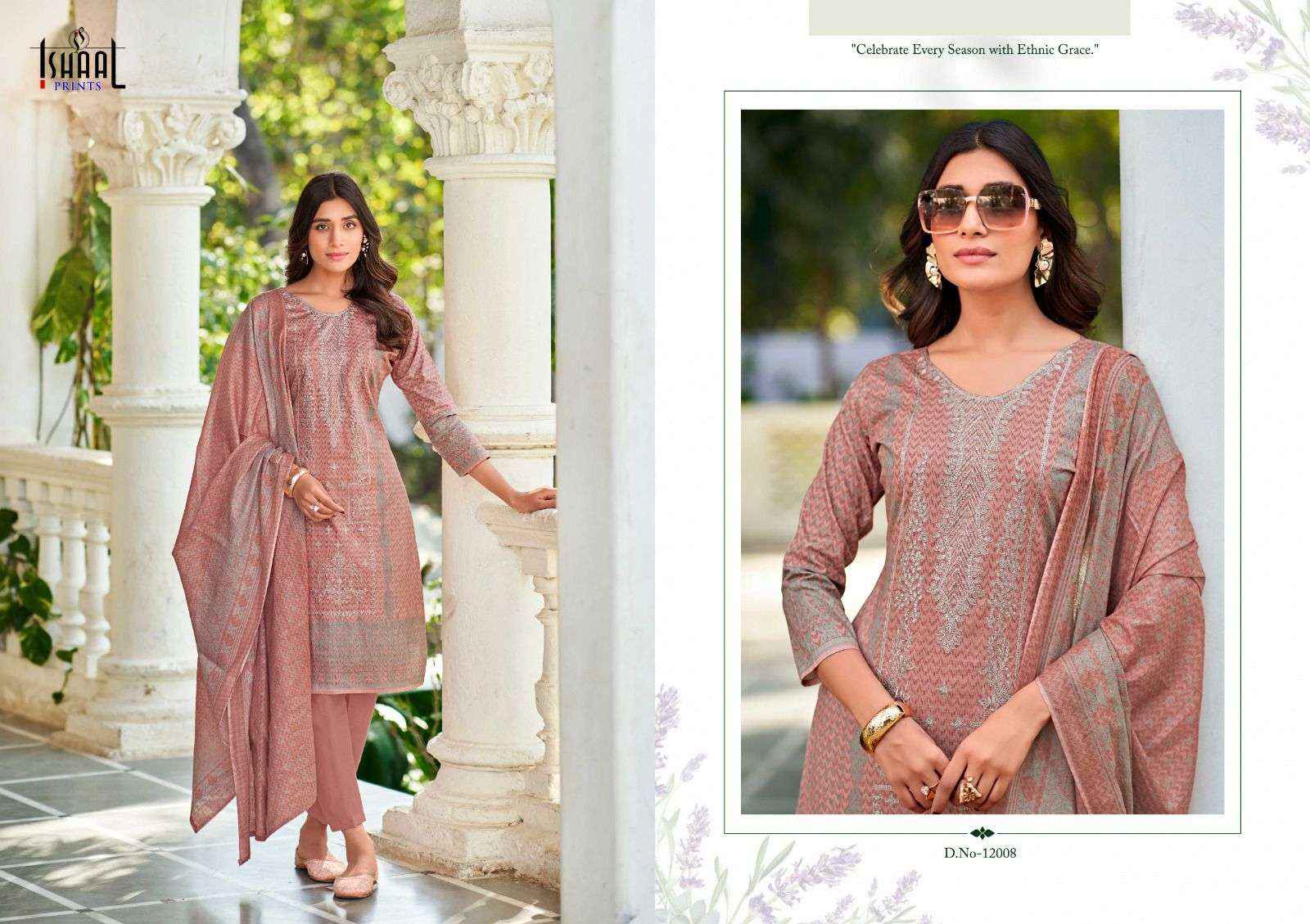 Ishaal Prints Embroidered Vol 12 Pure Lawn With Self Embroidered Dress Material ( 10 Pcs Catalogue )