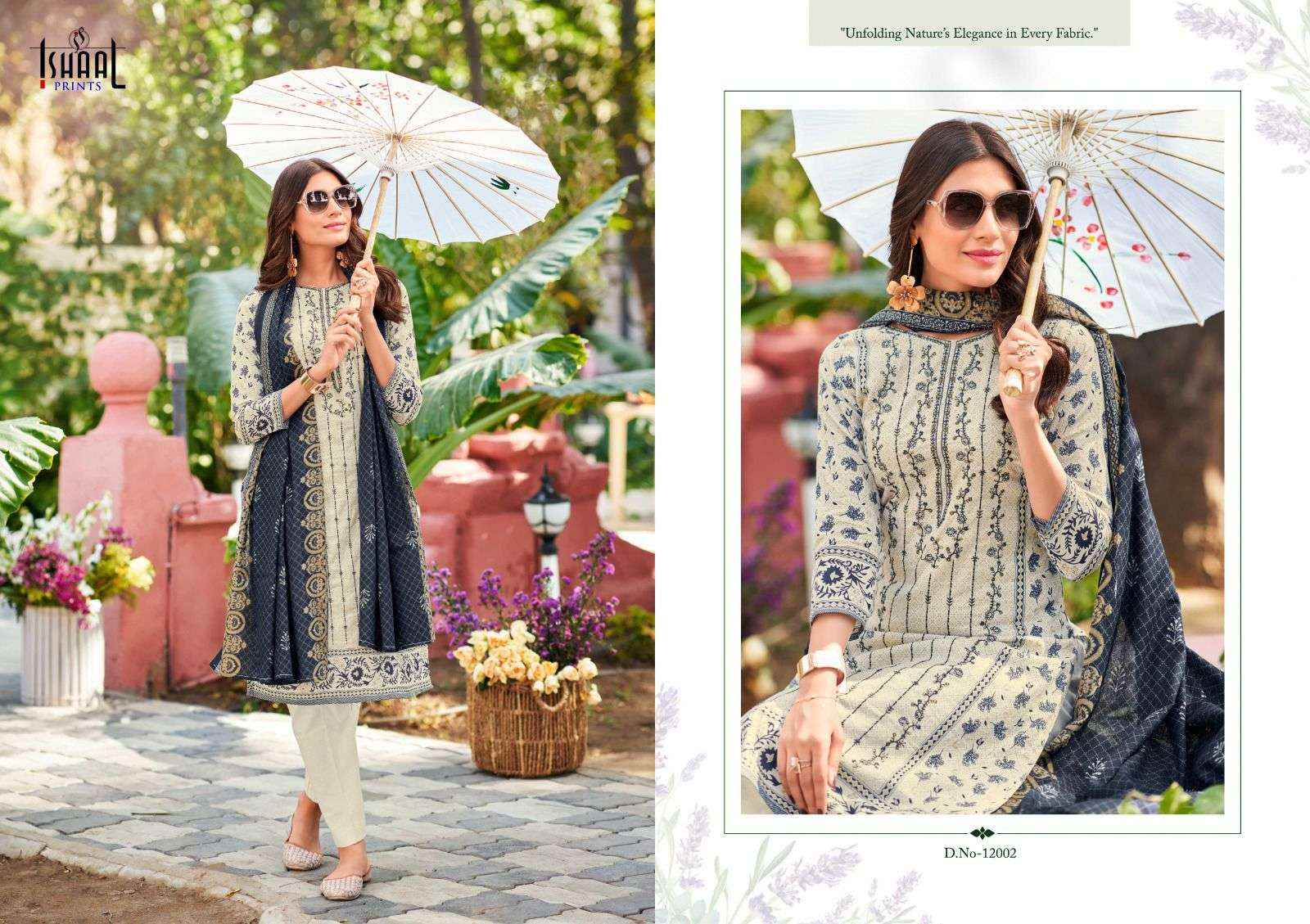 Ishaal Prints Embroidered Vol 12 Pure Lawn With Self Embroidered Dress Material ( 10 Pcs Catalogue )