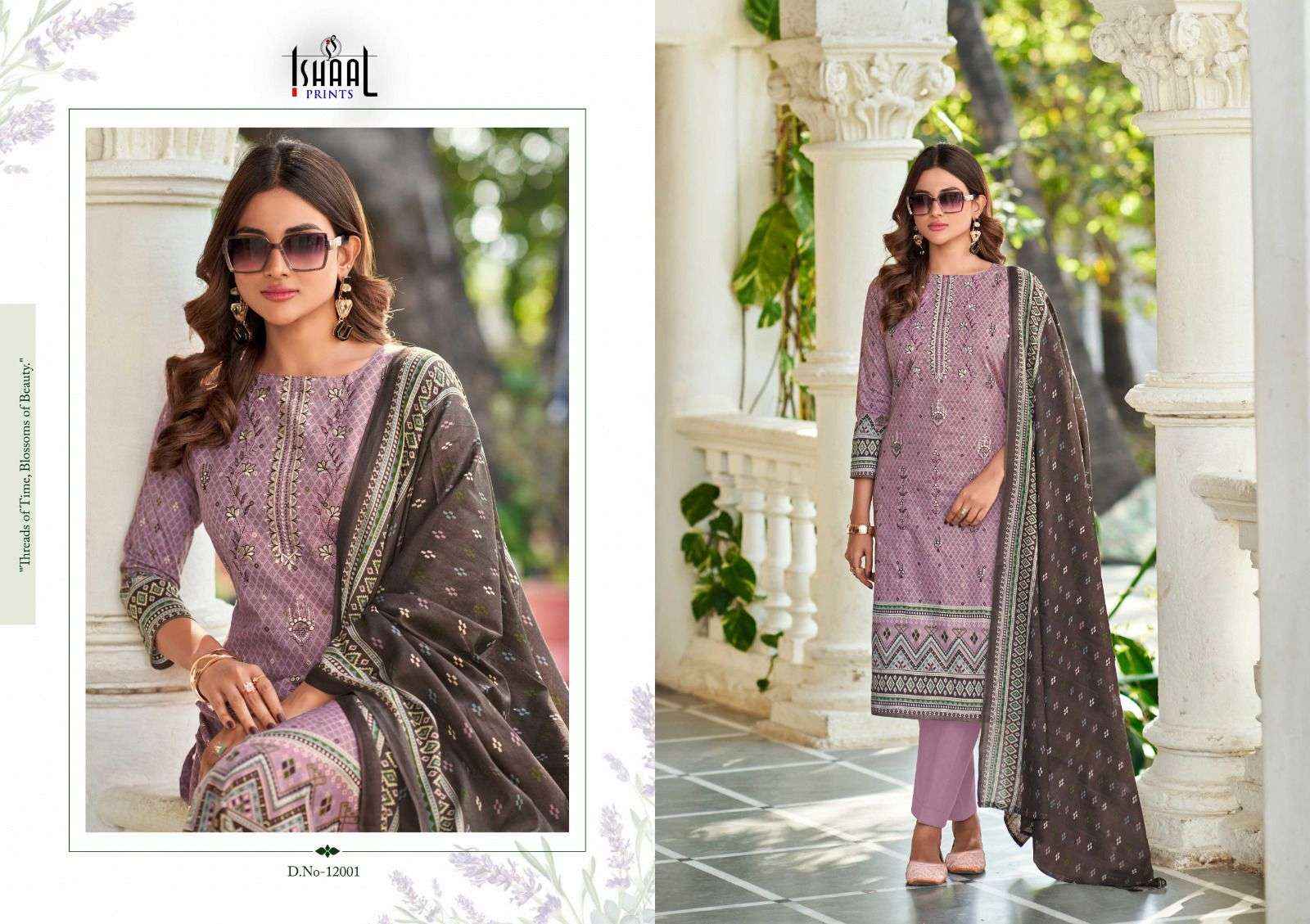Ishaal Prints Embroidered Vol 12 Pure Lawn With Self Embroidered Dress Material ( 10 Pcs Catalogue )