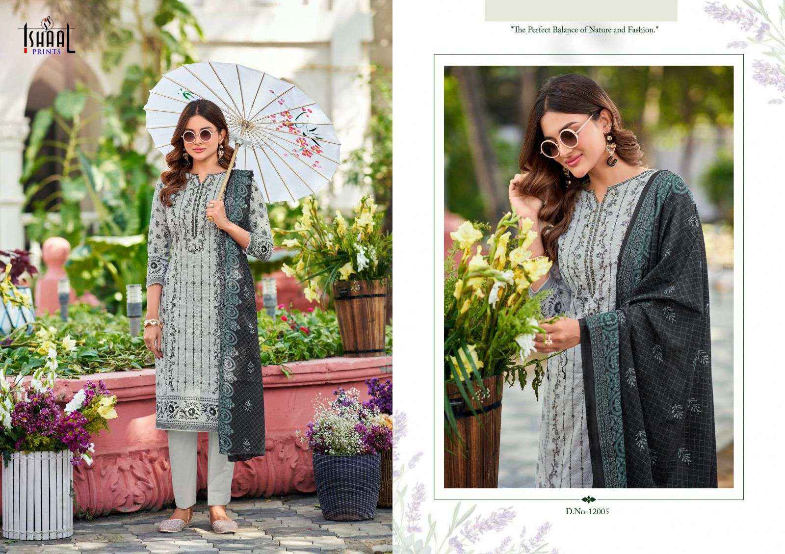 Ishaal Prints Embroidered Vol 12 Pure Lawn With Self Embroidered Dress Material ( 10 Pcs Catalogue )