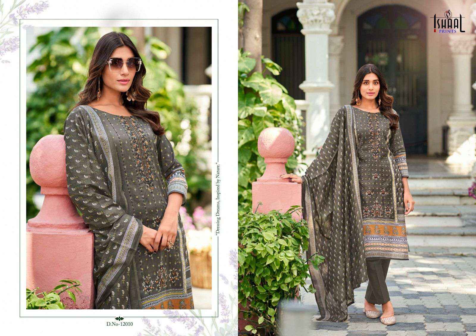 Ishaal Prints Embroidered Vol 12 Pure Lawn With Self Embroidered Dress Material ( 10 Pcs Catalogue )