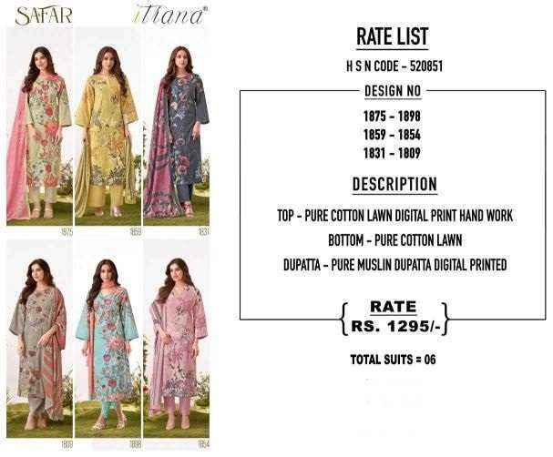 ITRANA SAFAR LAWN COTTON DIGITAL PRINT WITH HAND WORK SUIT Wholesale Price ( 6 Pcs Catalog )