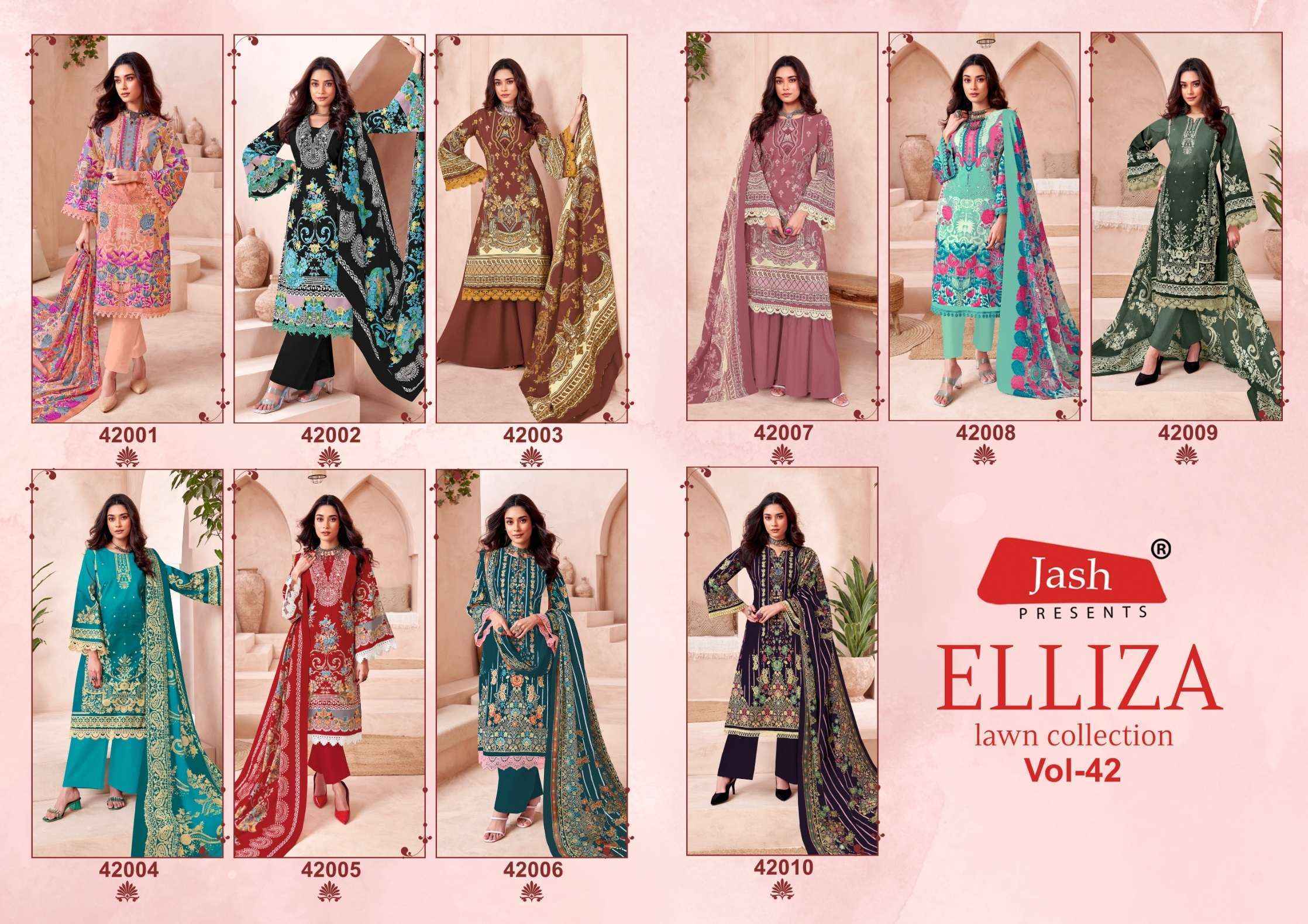 Jash Elliza Vol 42 Wholesale Pakistani Suits ( 10 pcs Catalogue )
