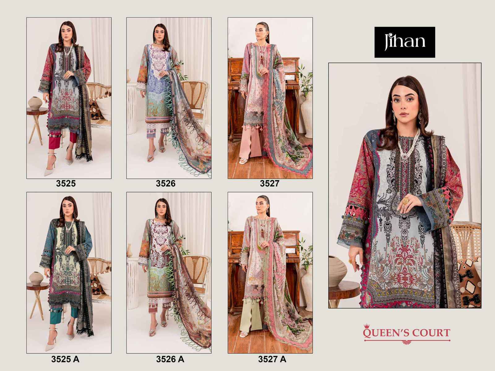 Jihan Queens Court Wholesale Lawn Cotton Dress Material ( 6 pcs Catalogue )