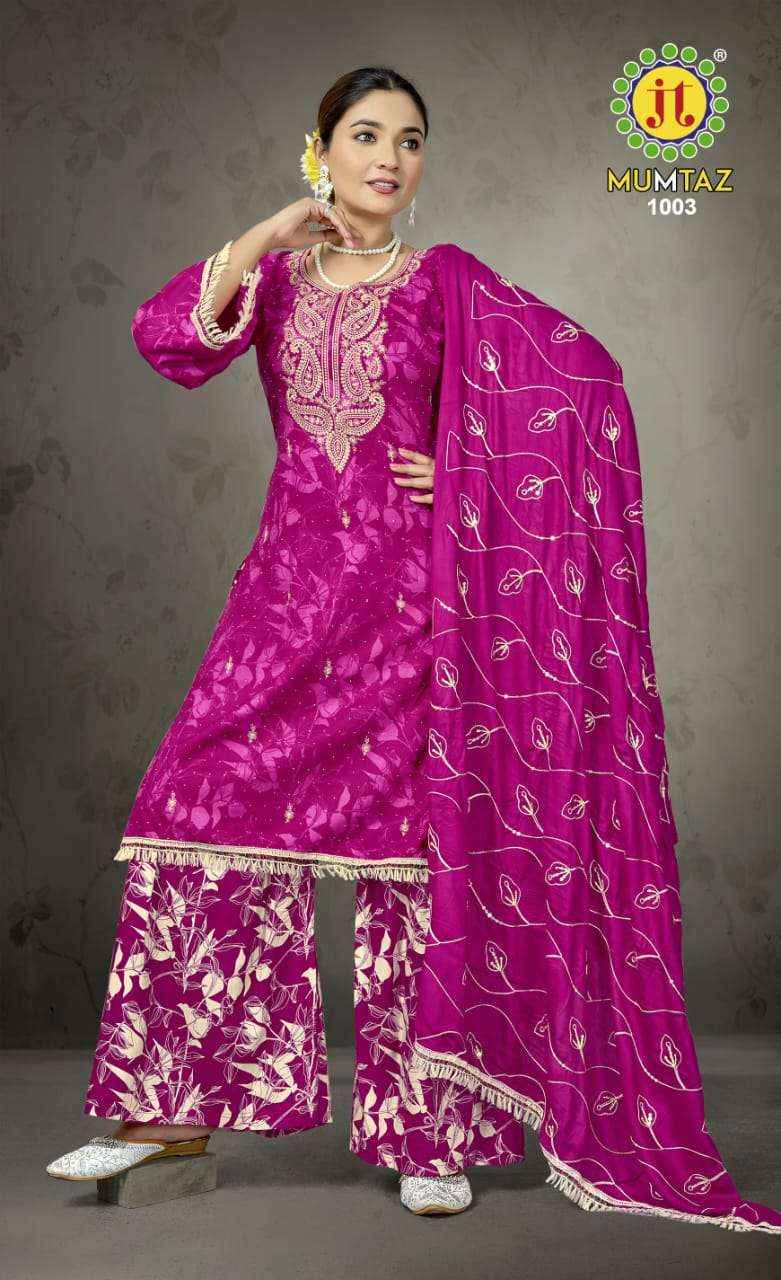 JT MUMTAZ RAYON DESIGNER WORK DRESS MATERIAL ( 5 PCS CATALOG )