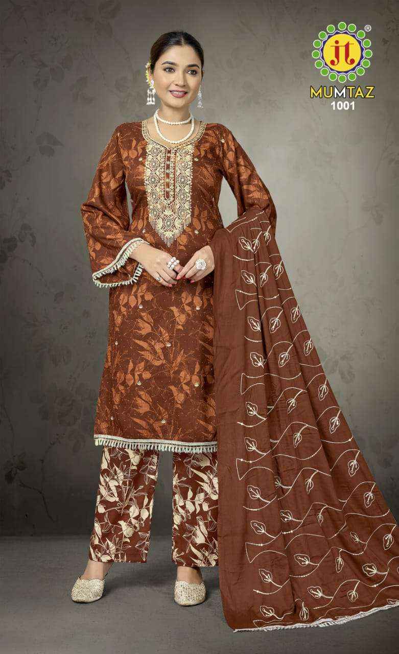 JT MUMTAZ RAYON DESIGNER WORK DRESS MATERIAL ( 5 PCS CATALOG )