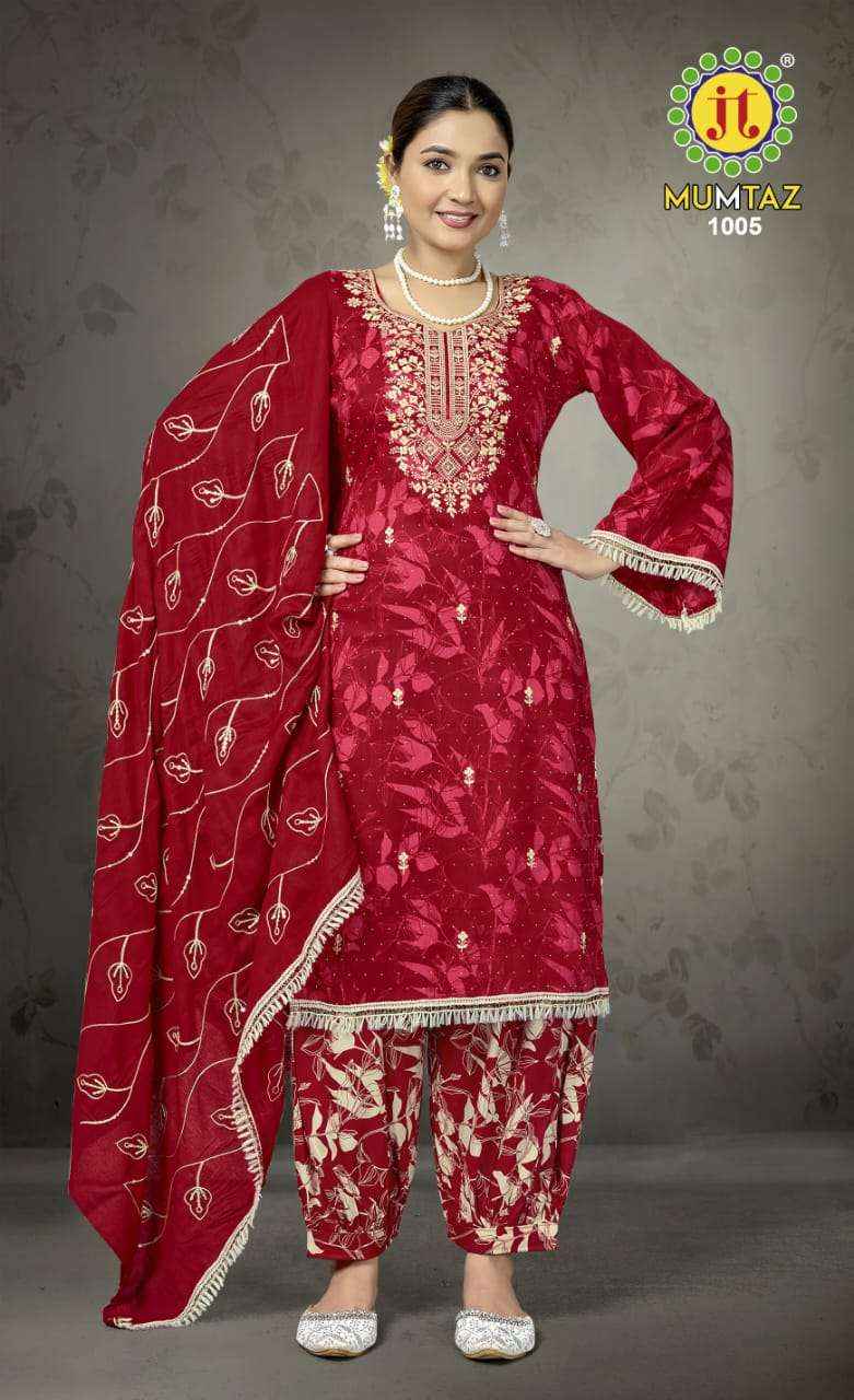 JT MUMTAZ RAYON DESIGNER WORK DRESS MATERIAL ( 5 PCS CATALOG )