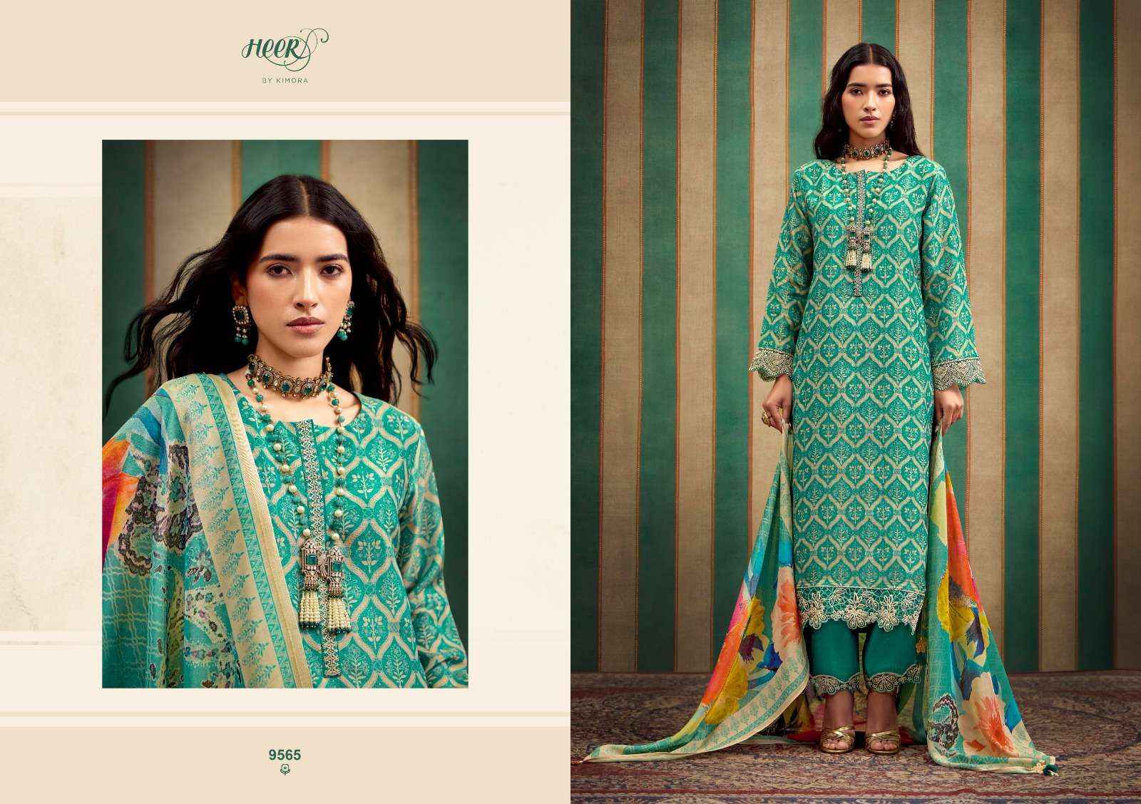 KIMORA HEER NORAH MUSLIN DESIGNER WORK HEAVY SUIT ( 6 PCS CATALOG )