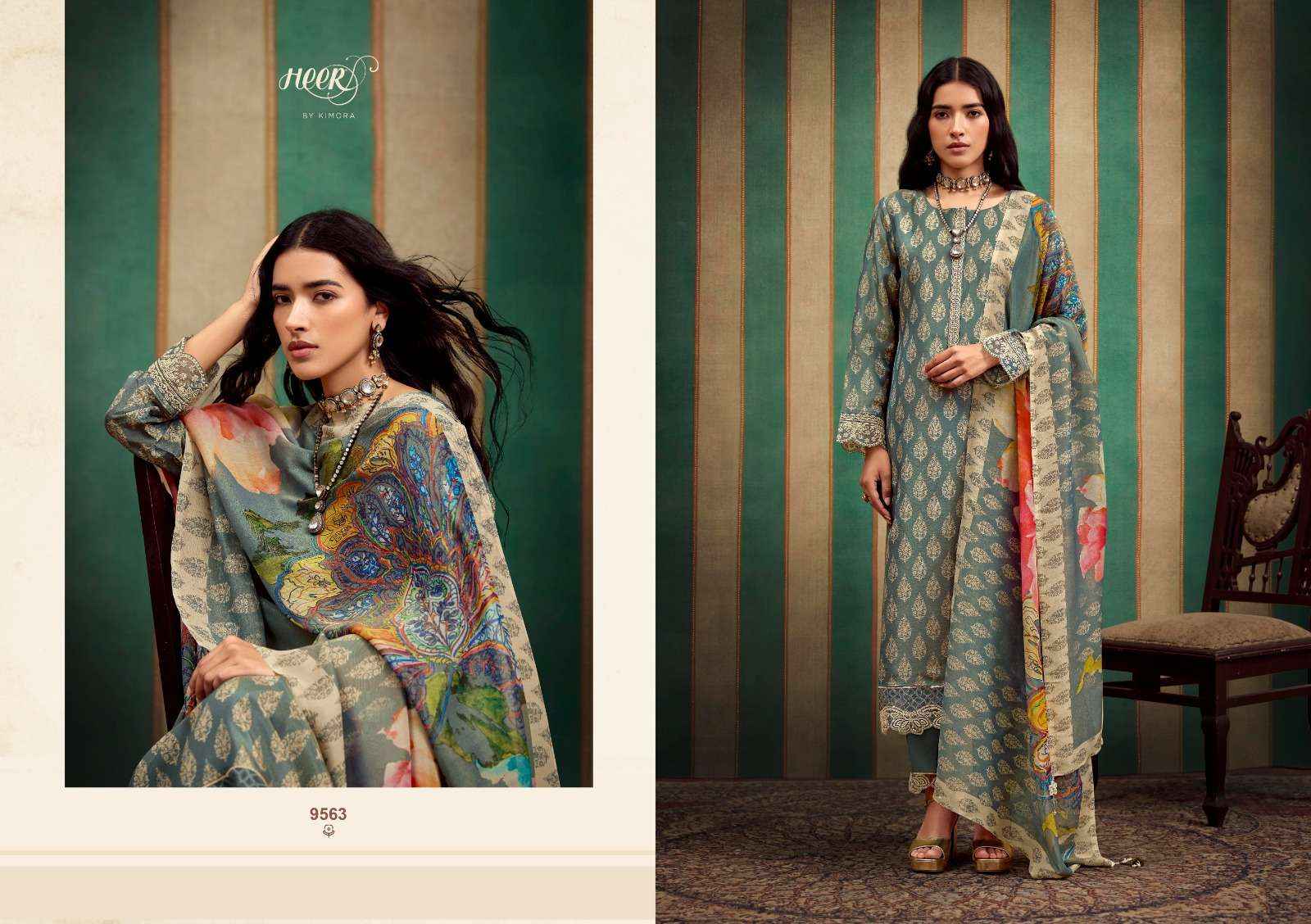 KIMORA HEER NORAH MUSLIN DESIGNER WORK HEAVY SUIT ( 6 PCS CATALOG )