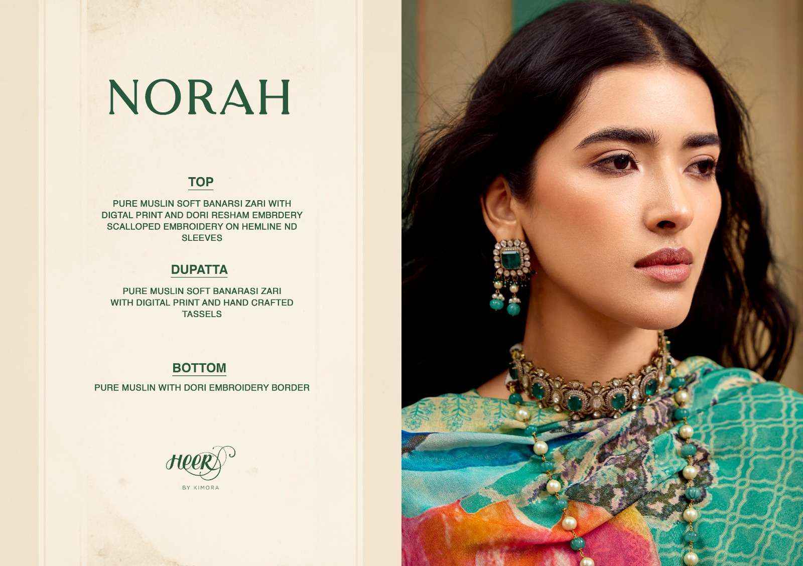KIMORA HEER NORAH MUSLIN DESIGNER WORK HEAVY SUIT ( 6 PCS CATALOG )