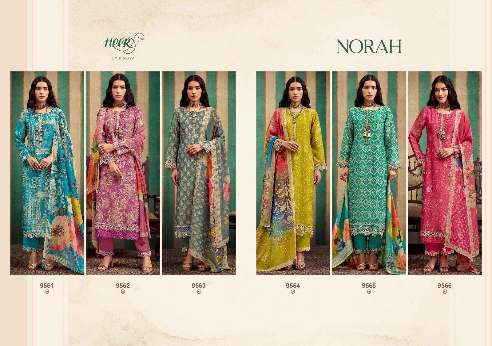 KIMORA HEER NORAH MUSLIN DESIGNER WORK HEAVY SUIT ( 6 PCS CATALOG )