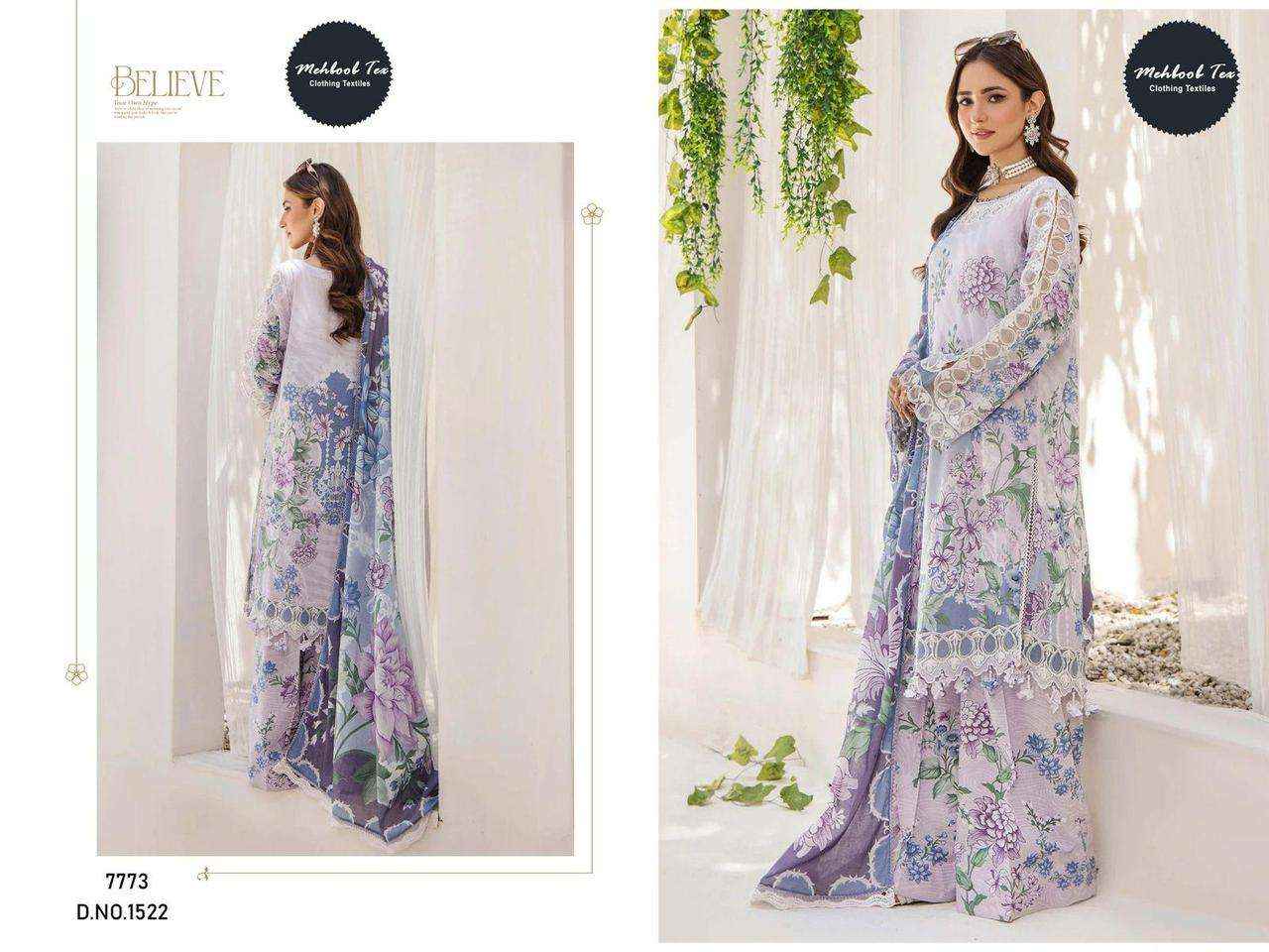 MEHBOOB TEX DESIGN NO - 1522-1524-1526 PURE COTTON PRINT EMBROIDERED SELF WORK PAKISTANI DRESS MATERIAL WHOLESALE PRICE ( 3 PCS CATALOG )