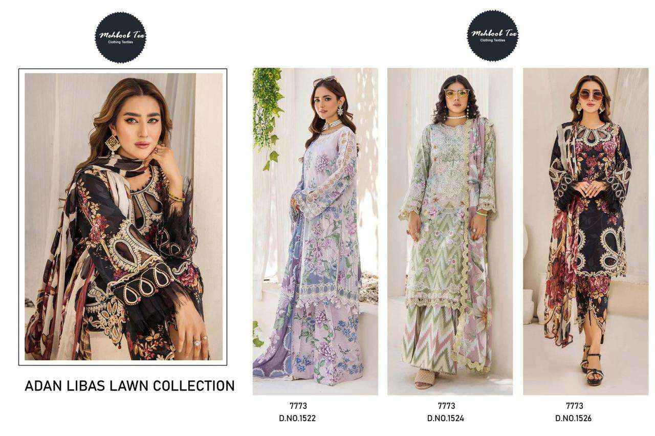 MEHBOOB TEX DESIGN NO - 1522-1524-1526 PURE COTTON PRINT EMBROIDERED SELF WORK PAKISTANI DRESS MATERIAL WHOLESALE PRICE ( 3 PCS CATALOG )